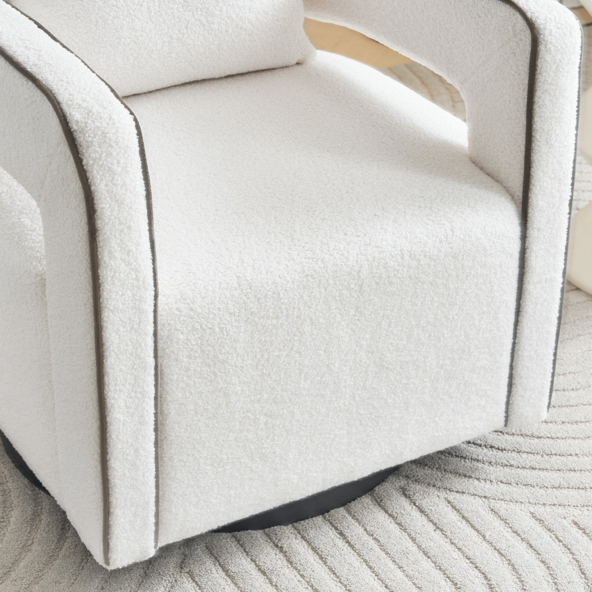 REDOM Drehsessel Polsterstuhl drehbarer und weiß+grau Loungesessel, Sessel), drehbarem Teddysamtsessel, Loungesessel Balkondrehsessel, Freizeitsessel Relaxsessel, 360° Einzelsofasessel Kissen (mit
