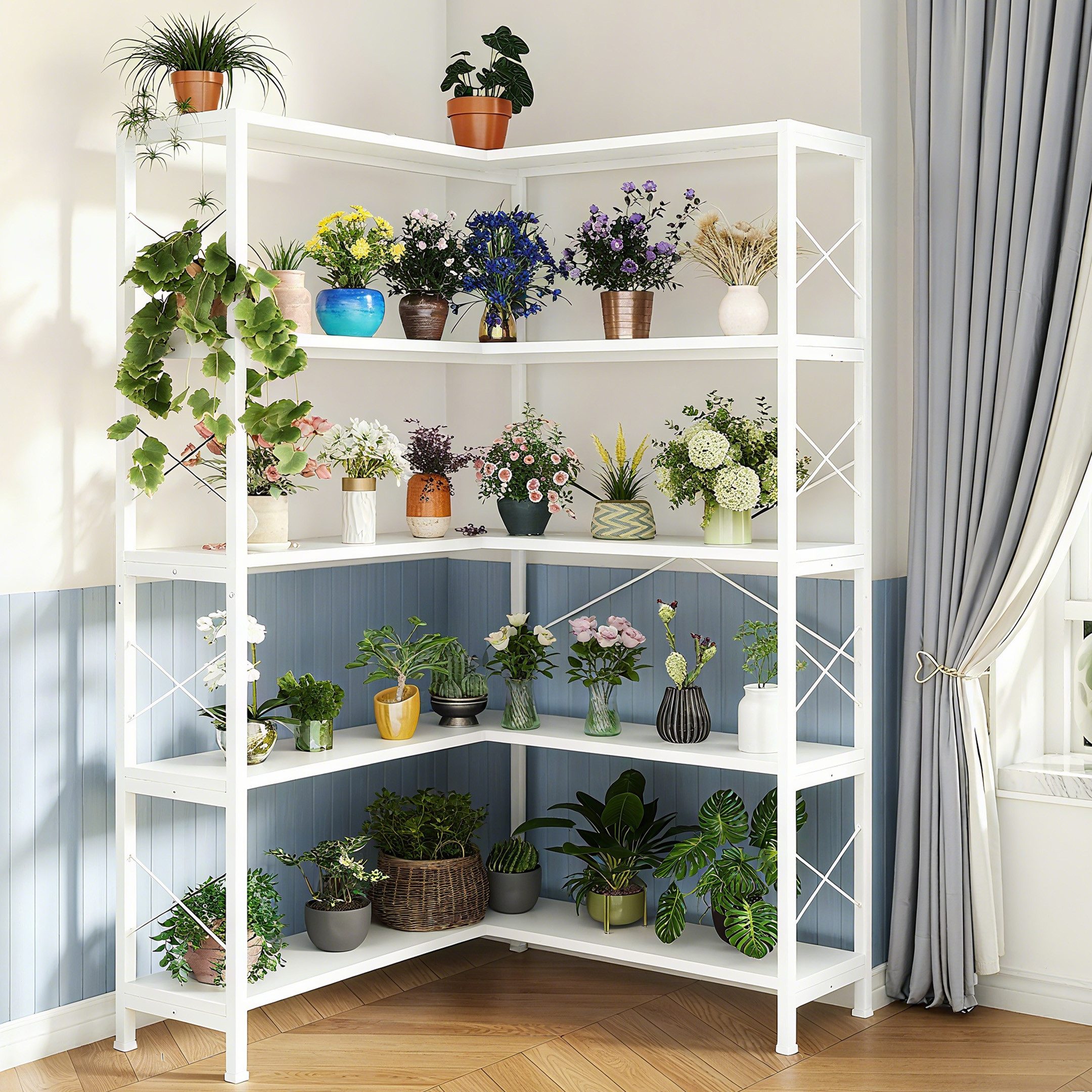 Wildhome Bücherregal 5-Regal Etagere mit Metallrahmen, Offene Lagerung, 1-tlg., Ecke-Schrank für Wohnzimmer & Home Office – Bild 4 von 4