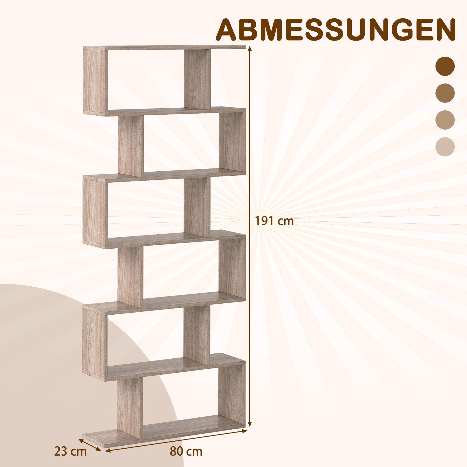 COSTWAY Bücherregal, Standregal mit 6 Fächern, 20 kg/Ebene, 80x23x192cm, grau