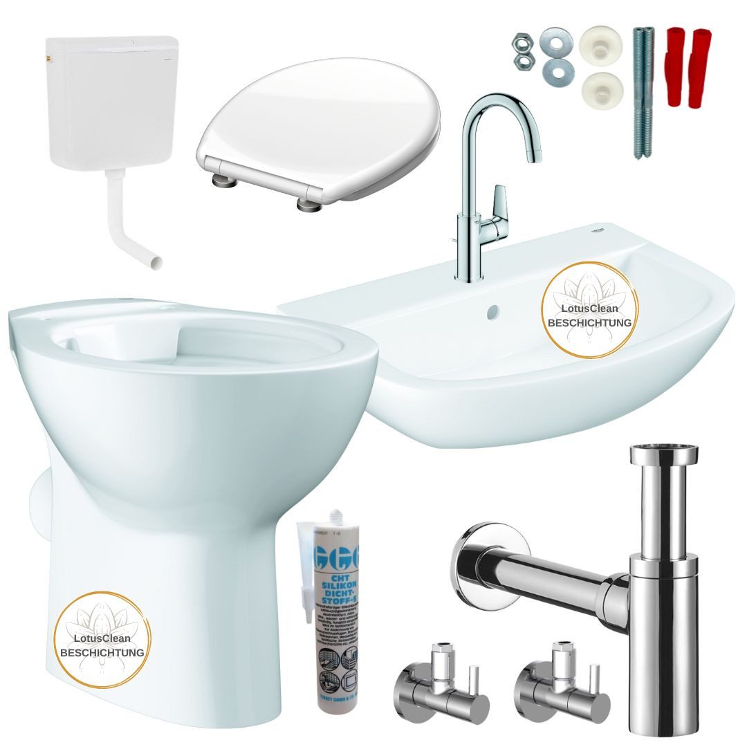 Grohe Tiefspül-WC Premium Stand WC Spülkasten Waschbecken Armatur, bodenstehend, Abgang waagerecht, Set, Keramik