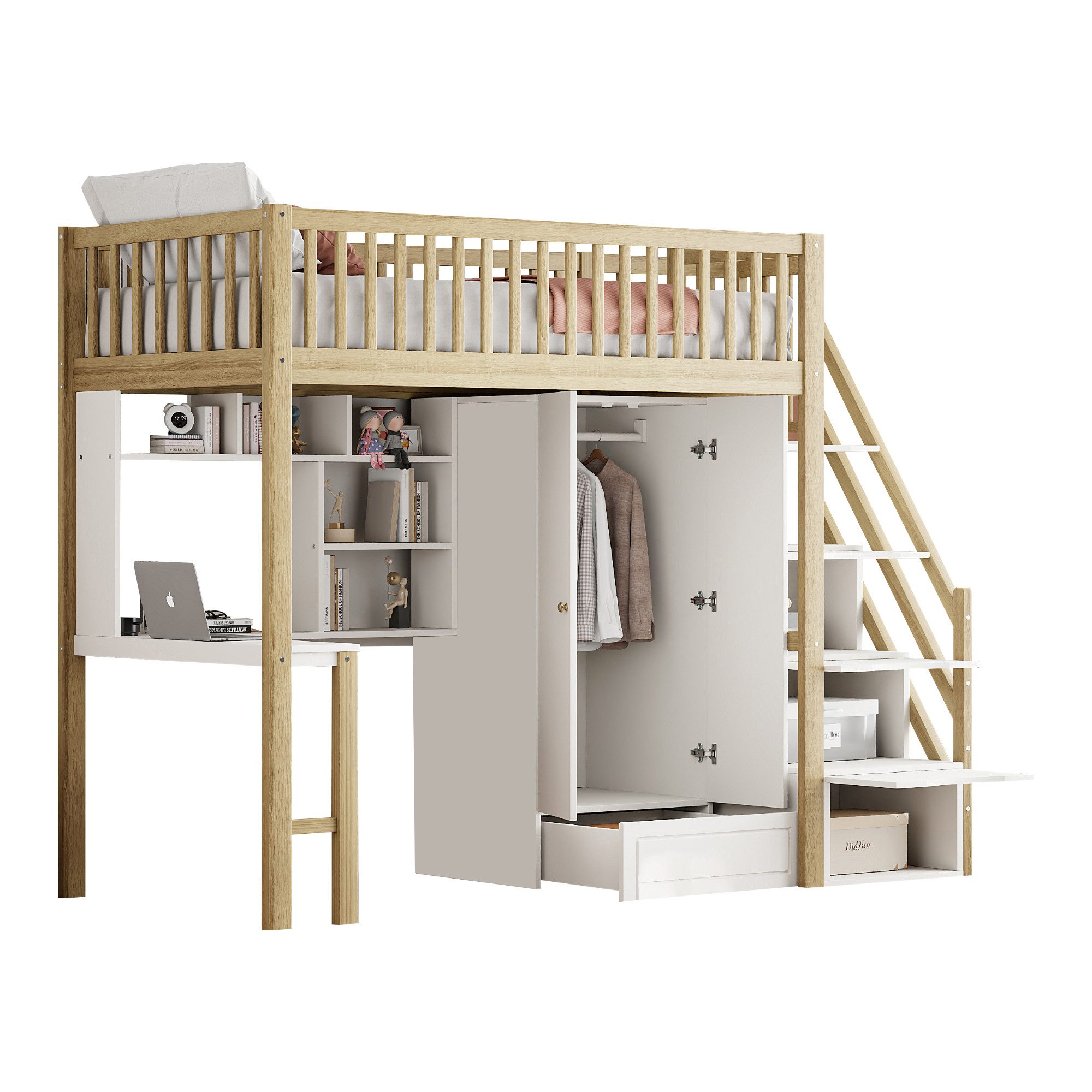 REDOM Kinderbett mit großem Kleiderschrank Regal günstig online kaufen