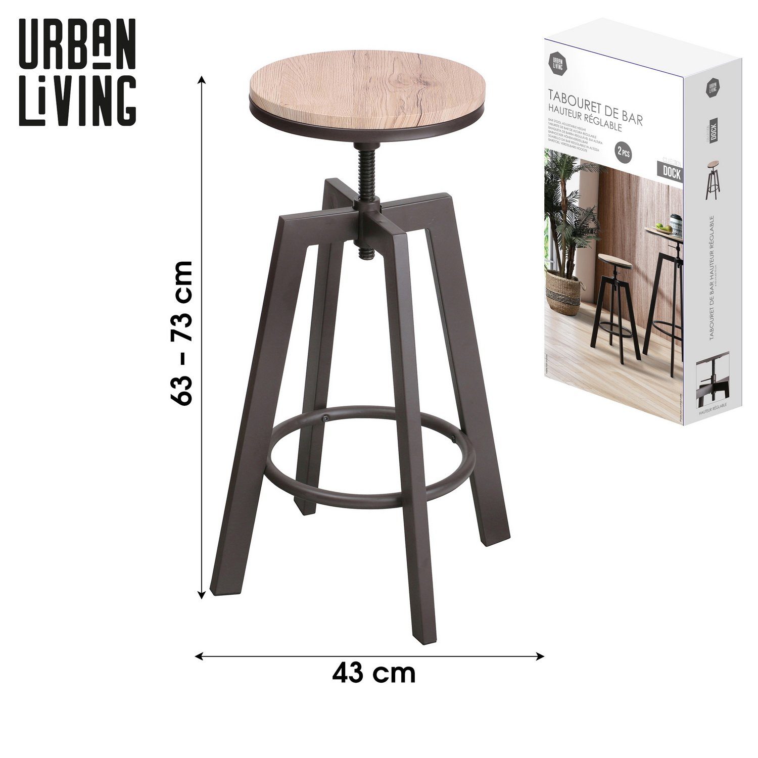 Urban Living Barhocker Barstuhl-Set höhenverstellbare Bar-Hocker Dreh-Stuhl (2er Hockerset Dreh-Hocker), mit Drehmechanismus bis 120 Kg belastbar – Bild 2 von 3