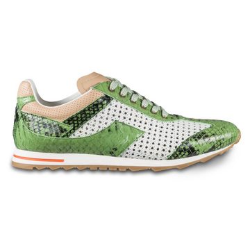 Lorenzi Sneaker in grün / weiß, Schlangen-Prägung und perforiertes Kalbsleder Sneaker Handgefertigt in Italien