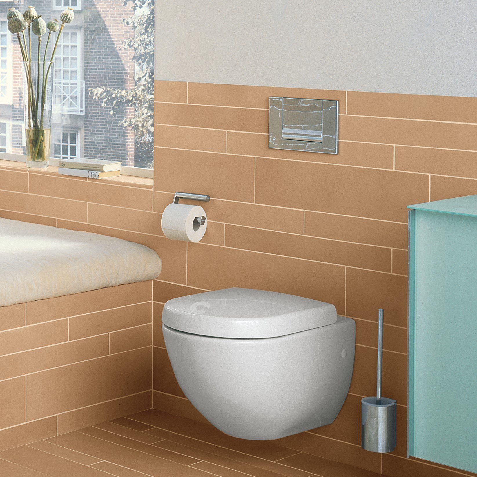 Metall, WC-Reinigungsbürste (Vormontiert), Toilettenbürstengarnitur aus chrom/weiß Plan, mit Keuco WC-Bürste