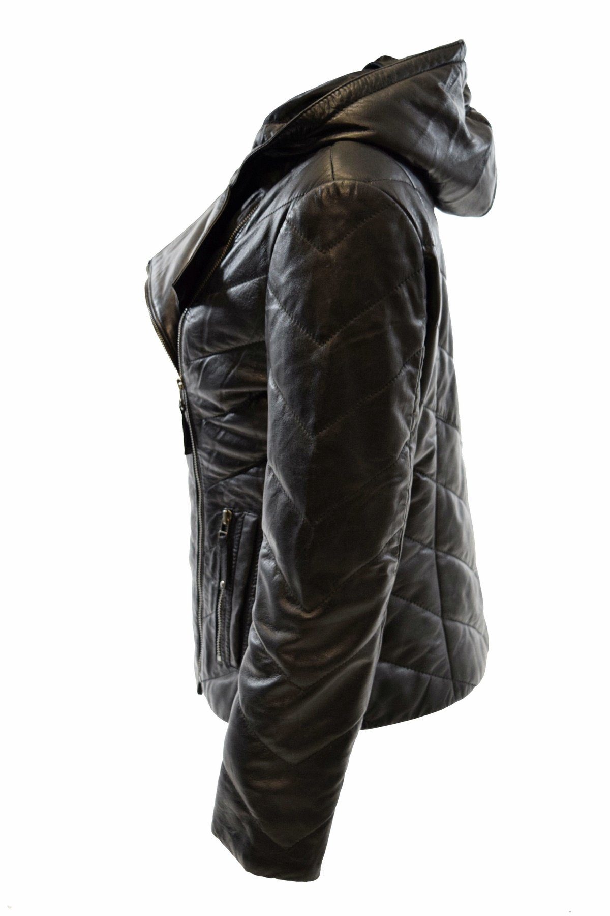Elda Leather weichem Schwarz, Braun mit Zimmert Kapuze aus Leder Stepp-Lederjacke Lederjacke