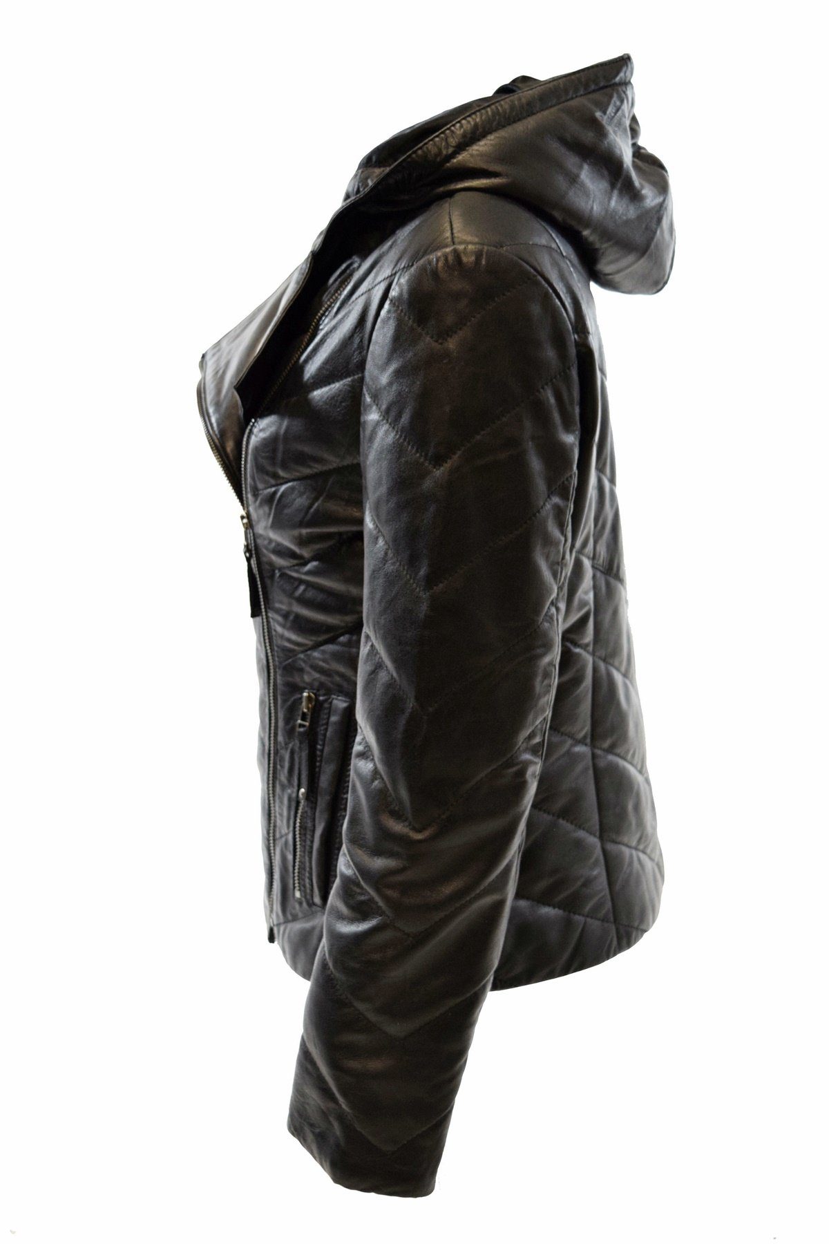 Leder Leather Kapuze Schwarz, Lederjacke aus Stepp-Lederjacke Braun Elda mit weichem Zimmert