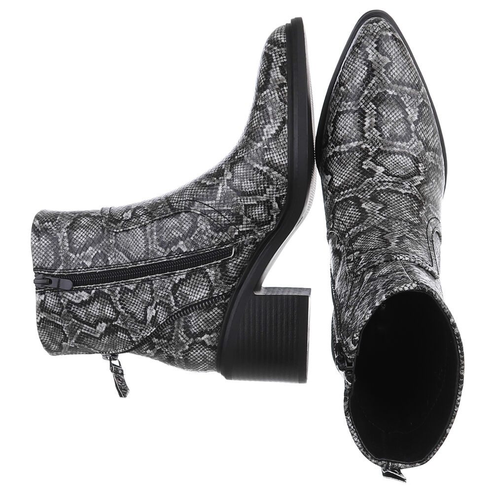 Ital-Design Eleganter Ankle-Stiefel aus strukturiertem Material für Damen Westernstiefelette (90542954) Blockabsatz Stiefeletten in Schwarz