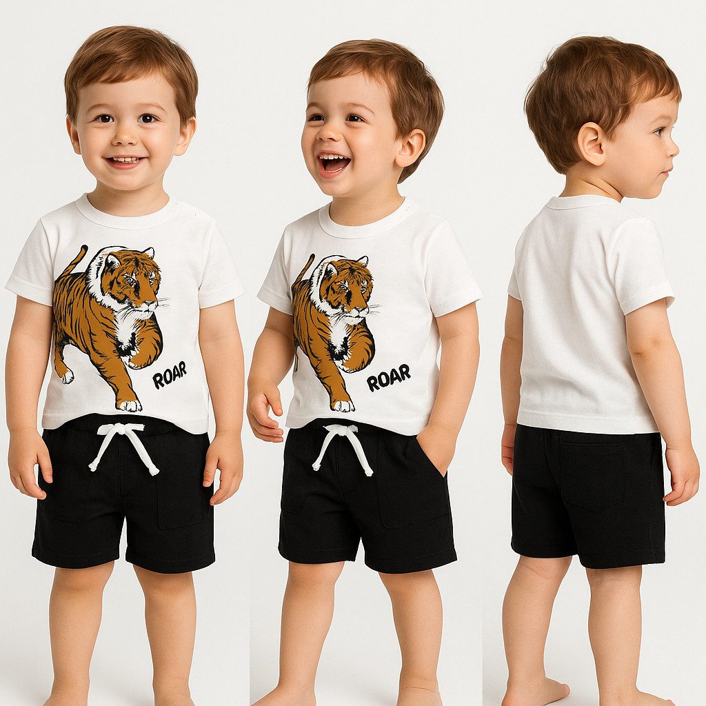 T-Shirt & Shorts Jungen Outfit, 2er Set für Kleinkind: T-Shirt + Shorts, Blau/Schwarz