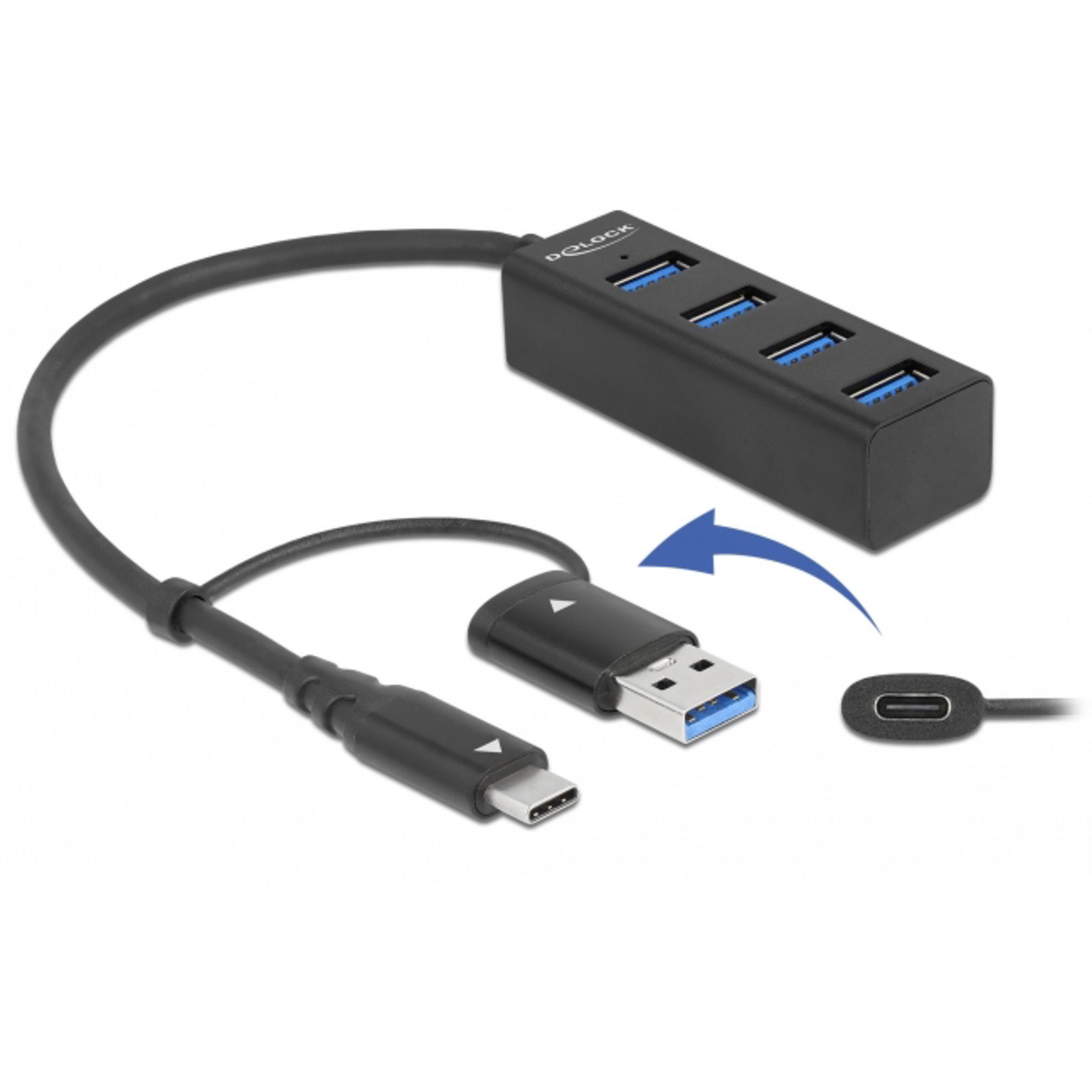 DeLOCK 4 Port USB 3.2 Gen 1 Hub mit USB Type-C USB-Kabel