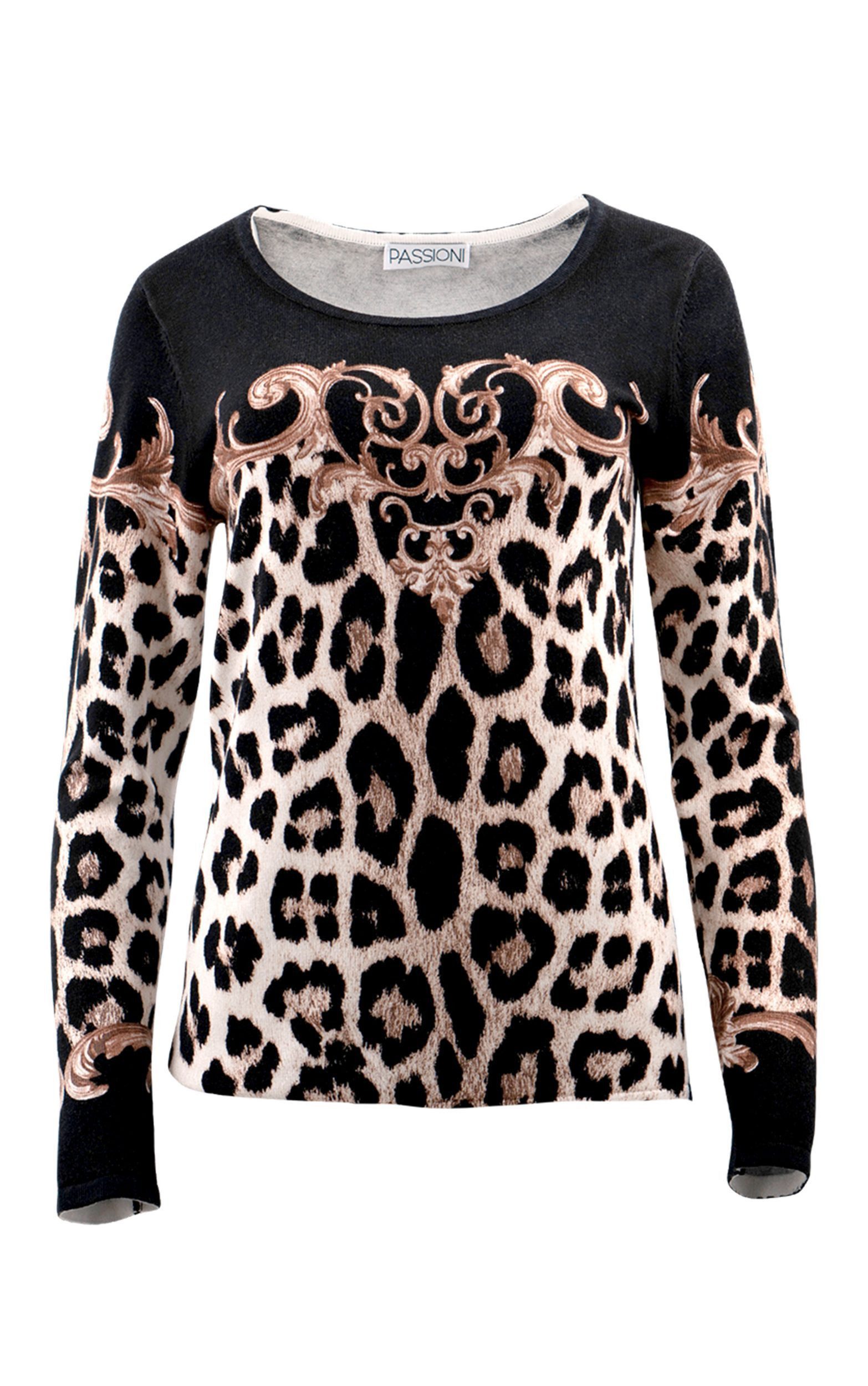 Passioni Strickpullover mit Leo- und Ornament-Muster günstig online kaufen