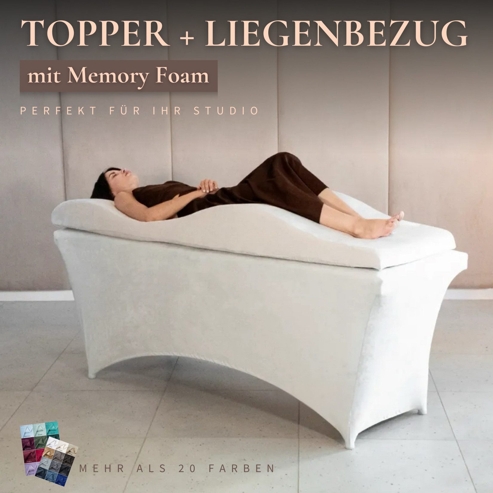 STM Company Massageliege Wave Matratze (Curved topper) mit Memory Foam, Liegenbezug, Set (180x60 / 190x70 cm, für Wimpernverlängerungen, PMU), für Kosmetikliege, Behandlungsliege, Wimpermstudio