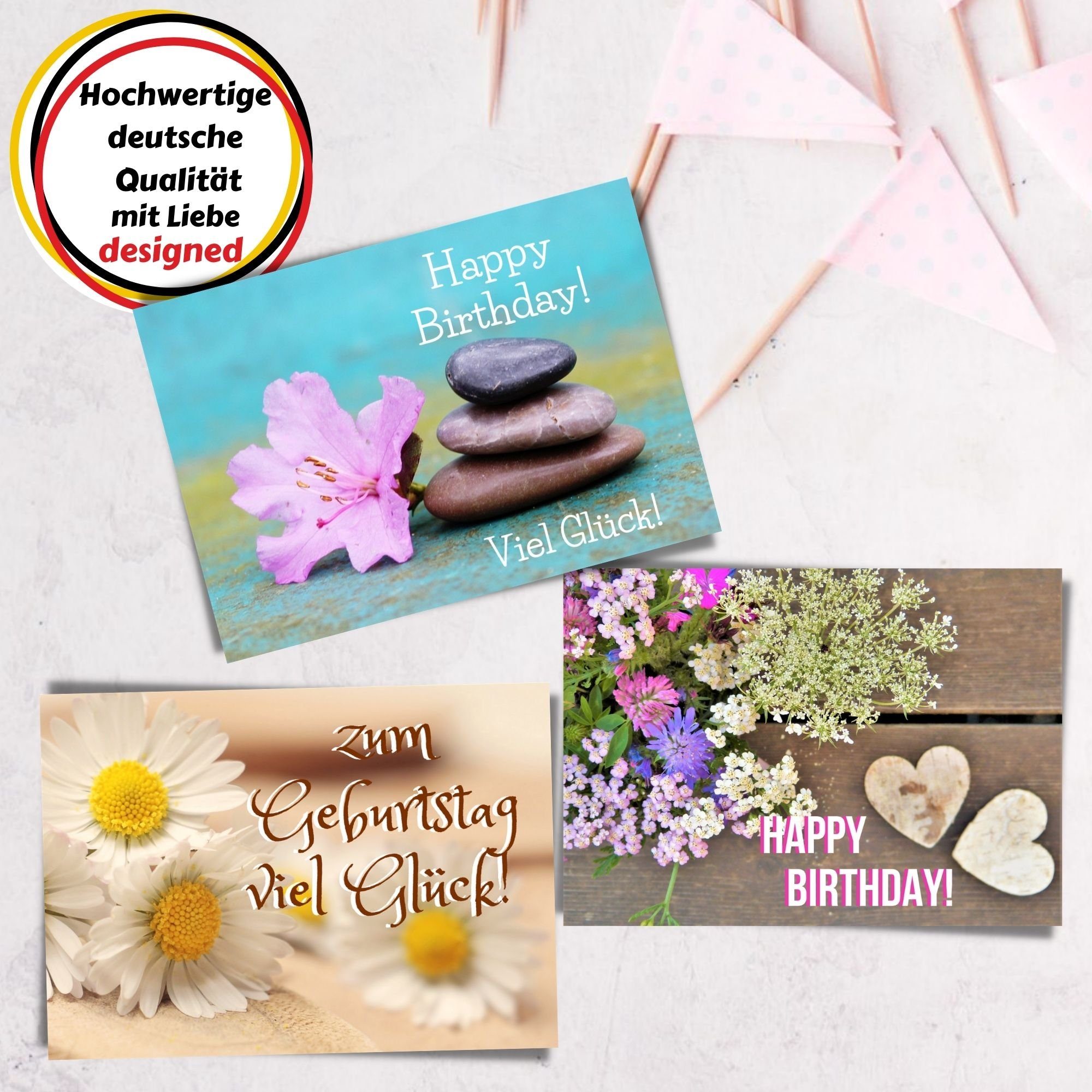 Domelo Geburtstagskarte 12er Set Geburtstagskarten A6 inkl. Umschläge FSC Papier