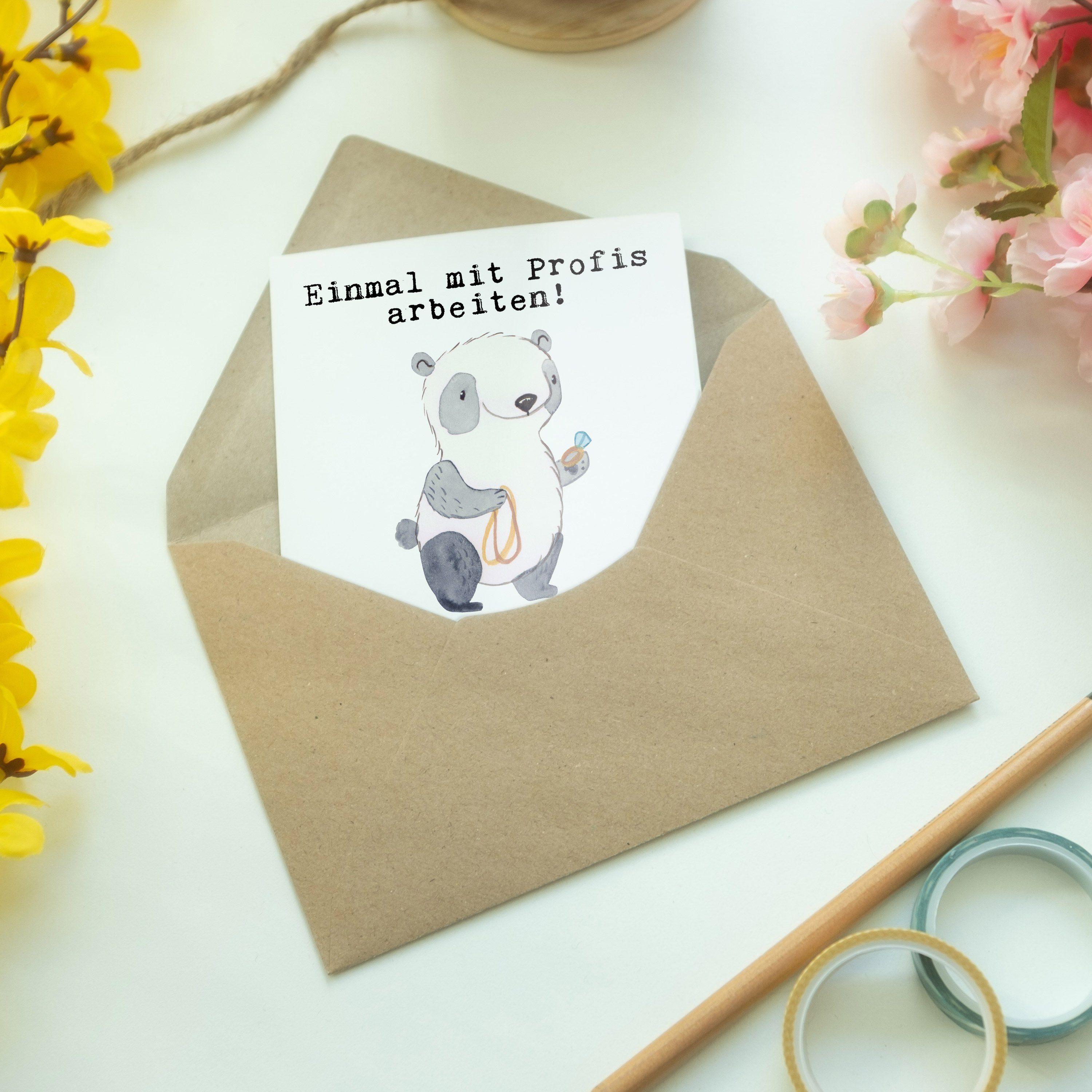 - Mr. Ein - Mrs. Panda Glückwunschkarte, Goldschmied Geschenk, aus Leidenschaft & Weiß Grußkarte