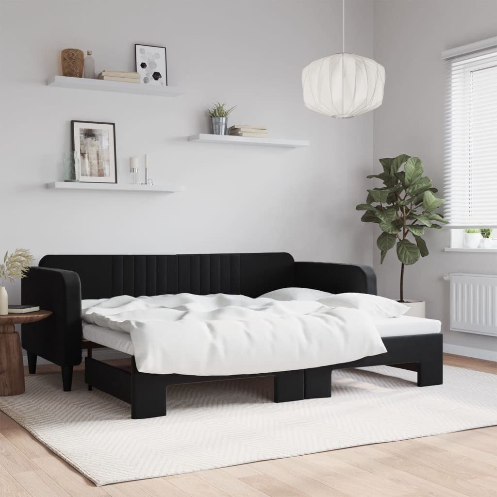 vidaXL Gästebett Gästebett Tagesbett Ausziehbar Schwarz 90x200 cm Samt Bett günstig online kaufen