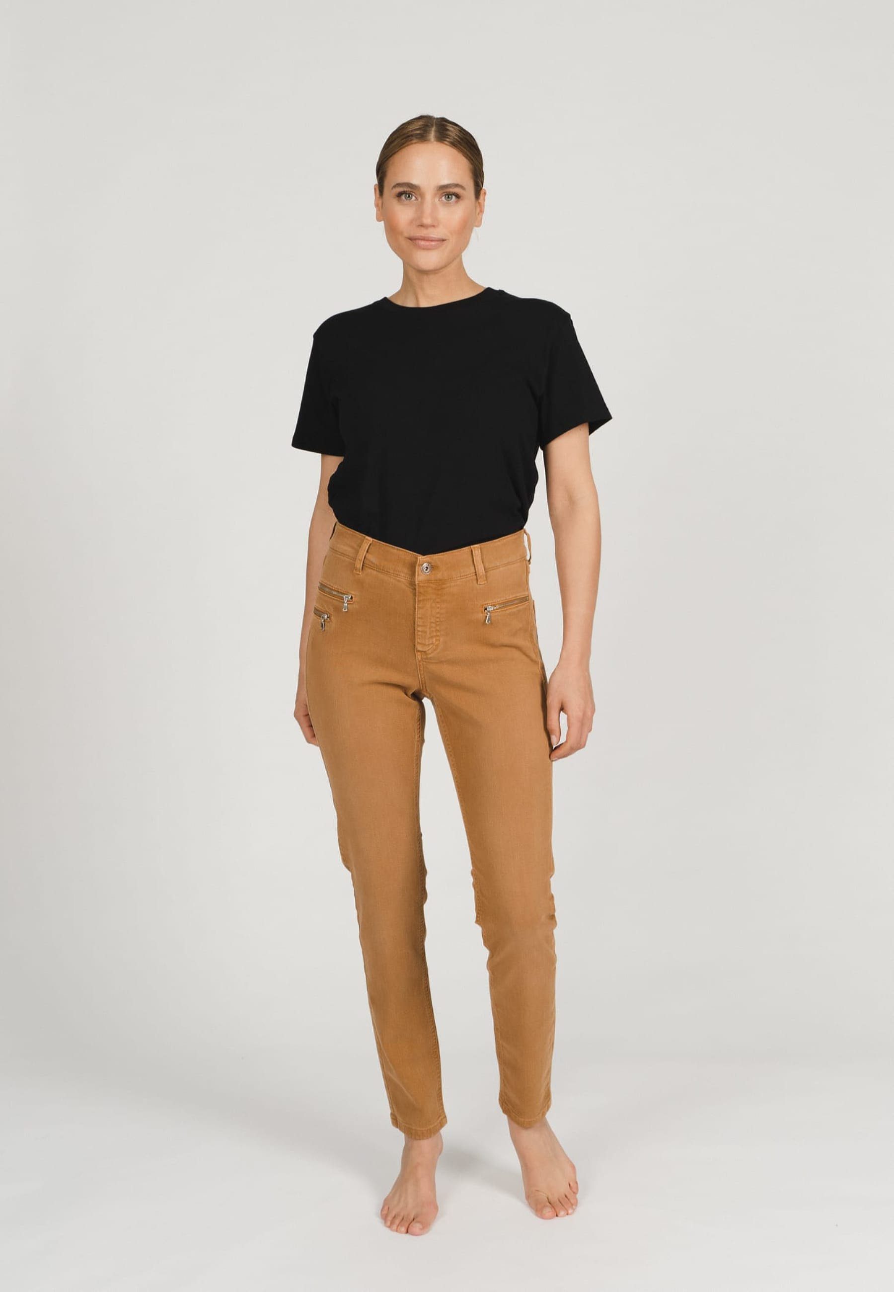 ANGELS Slim-fit-Jeans Jeans Malu Zierreißverschlüssen mit Label-Applikationen mit braun Zip