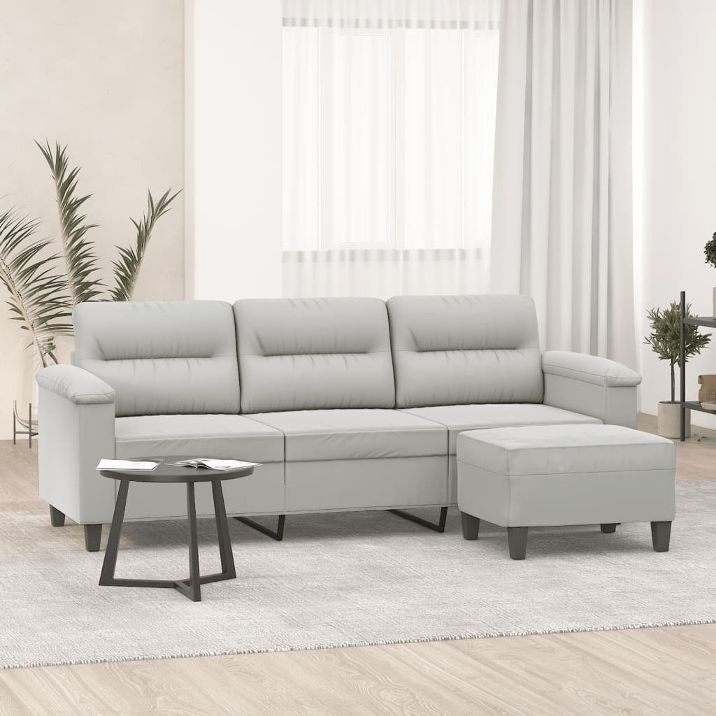 vidaXL Sofa 3-Sitzer-Sofa mit Hocker Hellgrau 180 cm Mikrofasergewebe