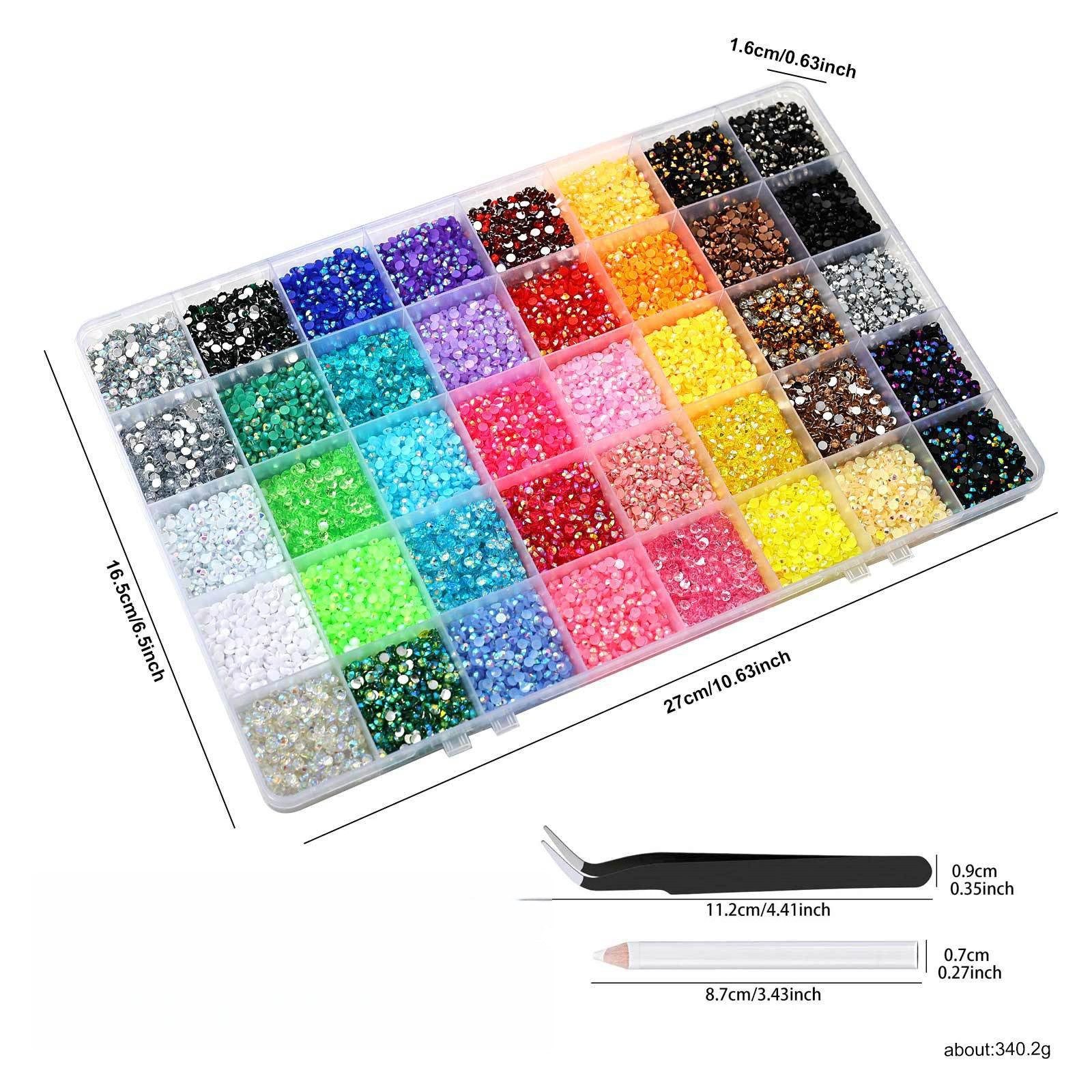 Diwzbyn Kreativset 30000+ Stück Strasssteine, 3mm 24 Farben Glitzersteine Zum Basteln, (Diamond Painting DIY Basteln (Kleber nicht enthalten), Bedazzling Kit für Nägel Und Textilien, Rhinestones Nail Art