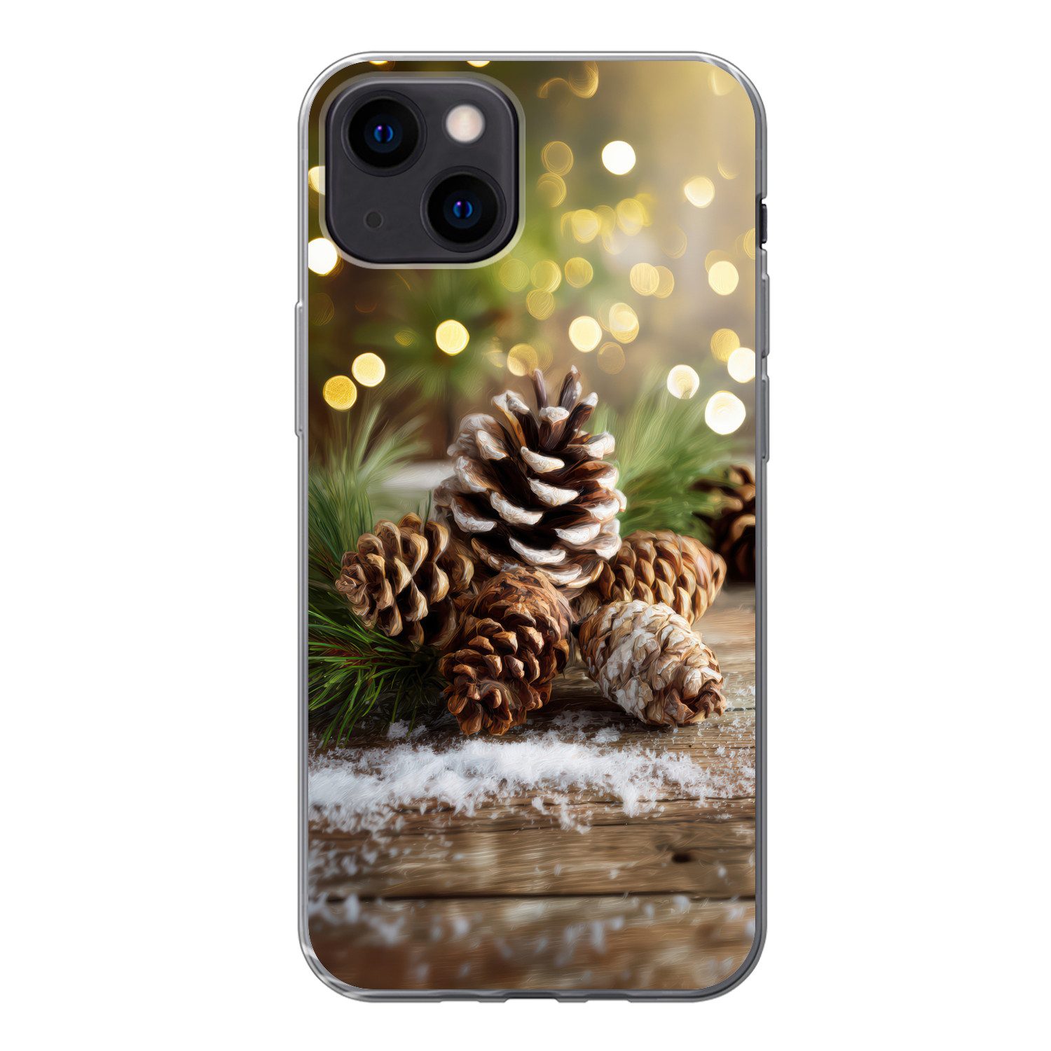 MuchoWow Handyhülle für Apple iPhone 13 mini Tannenzapfen - Weihnachtsstimmung - Braun - G, Smartphone-Bumper, Print, Handy Schutzhülle Dünn