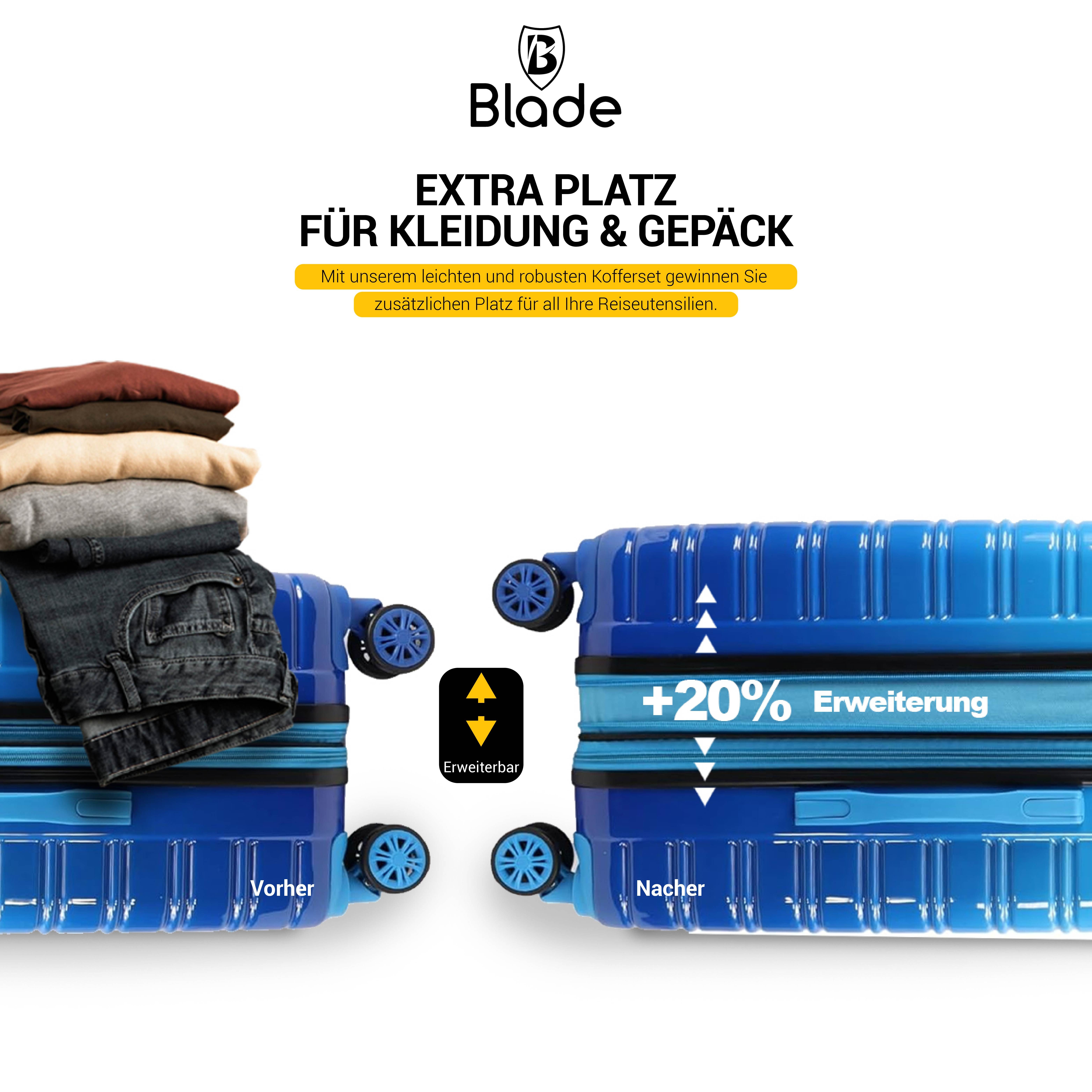 Blade Hartschalen-Trolley Kofferset Erweiterbares Handgepäck Rollkoffer TSA-Schloss ABS+PC SALE