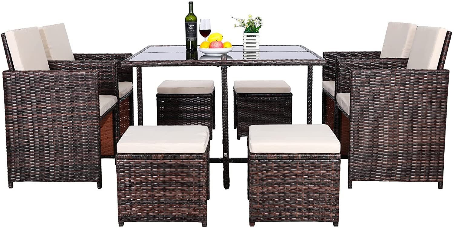 MVPower GartenloungeSet, (9tlg), RattanEsstischSet, GartenmöbelSets