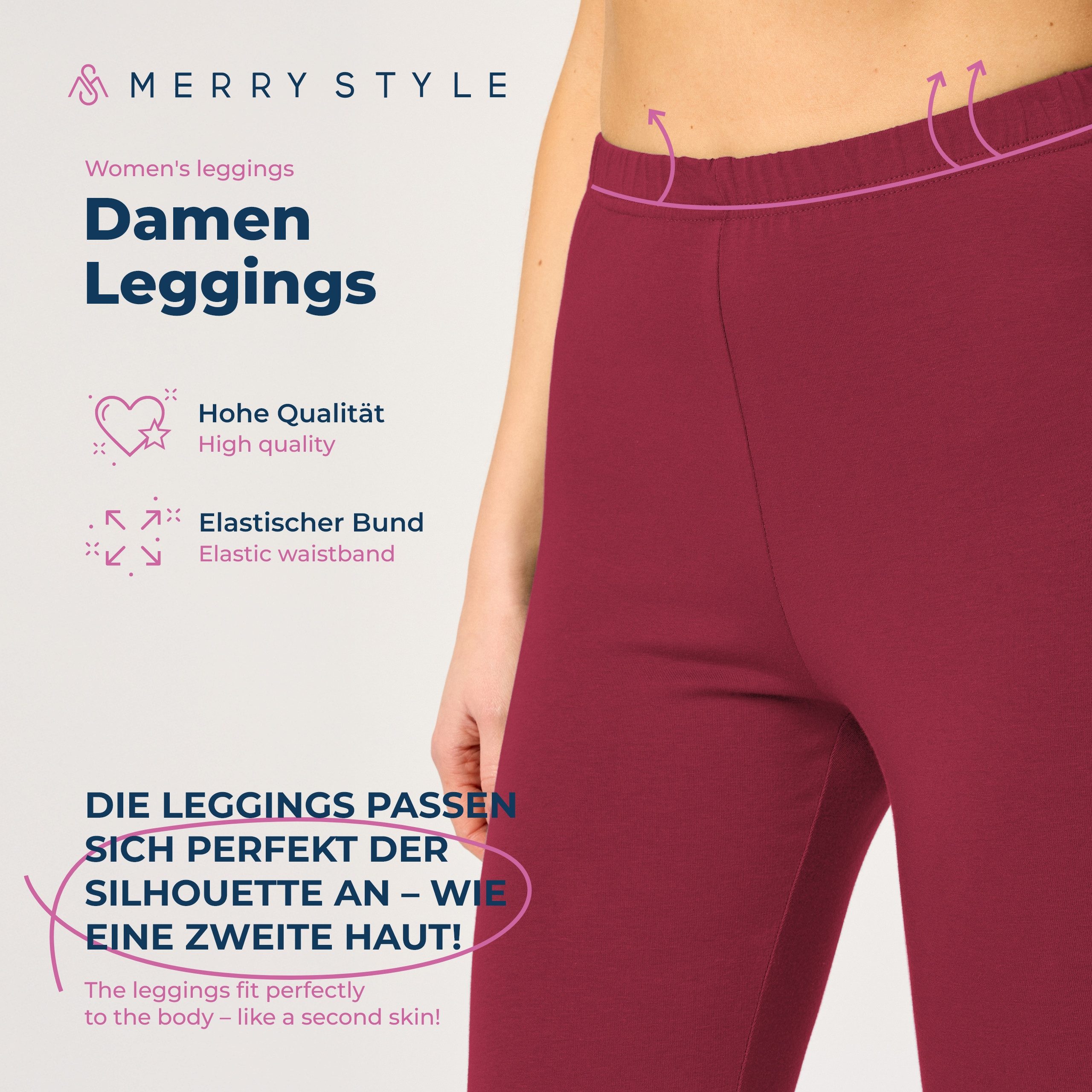 Merry Style Leggings Caprihose Damen 3/4 Hose MS10-199 (1-tlg) aus Baumwolle