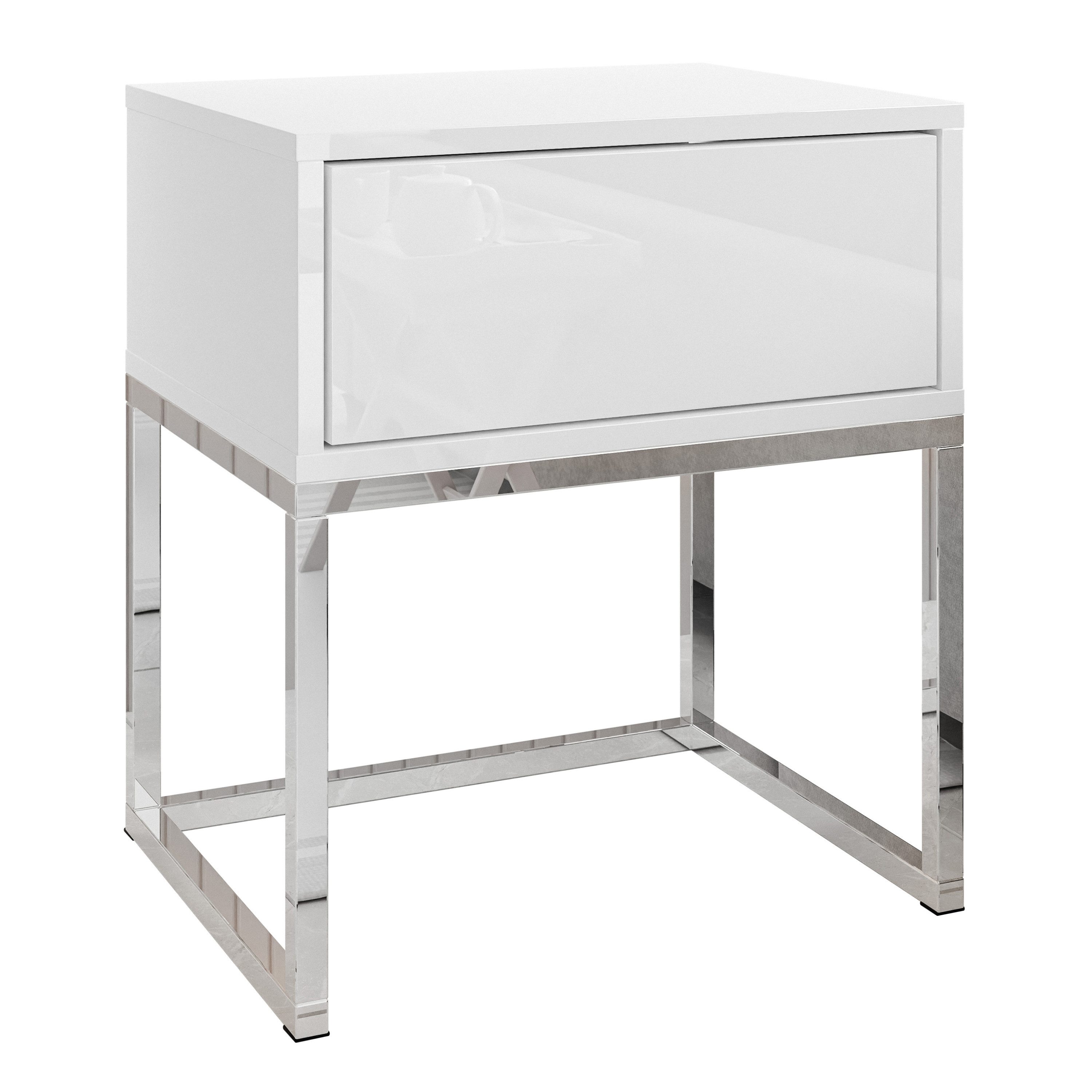 Lookway Nachttisch BLANCO GLAMOUR auf einem Gestell, 45x52x36,5 cm