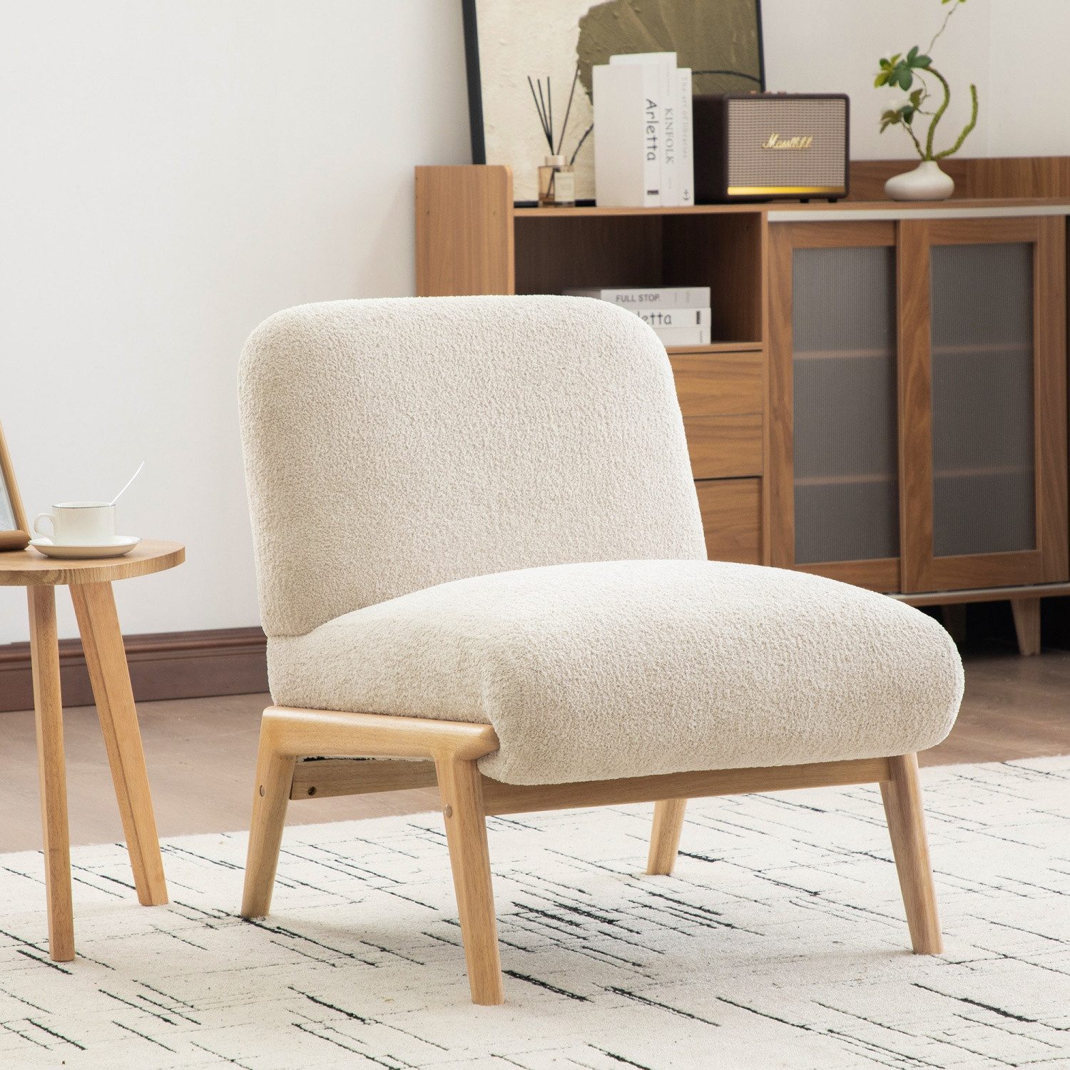 ANYSUN Loungesessel Loungesessel für Wohnzimmer, Chenille mit stabiles Holzgestell (Skandinavischer Stoff-Einzelstuhl), für Wohnzimmer, Schlafzimmer, Balkon, Wartezimmer & Wohnung