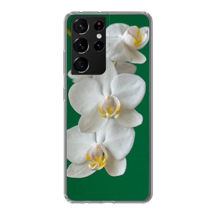 MuchoWow Handyhülle Orchidee mit grünem Hintergrund Phone Case Handyhülle Samsung Galaxy S21 Ultra Silikon Schutzhülle