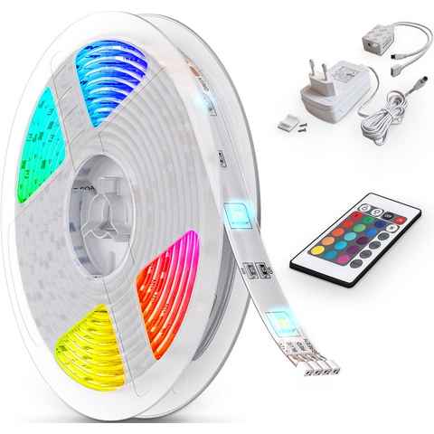 B.K.Licht LED Stripe BK_LS1013 LED Strip, 5 Meter, RGB, mit Fernbedienung, Selbstklebend, 150-flammig, LED Leiste mit Farbwechsel, bunt, LED-Band, Kürzbar