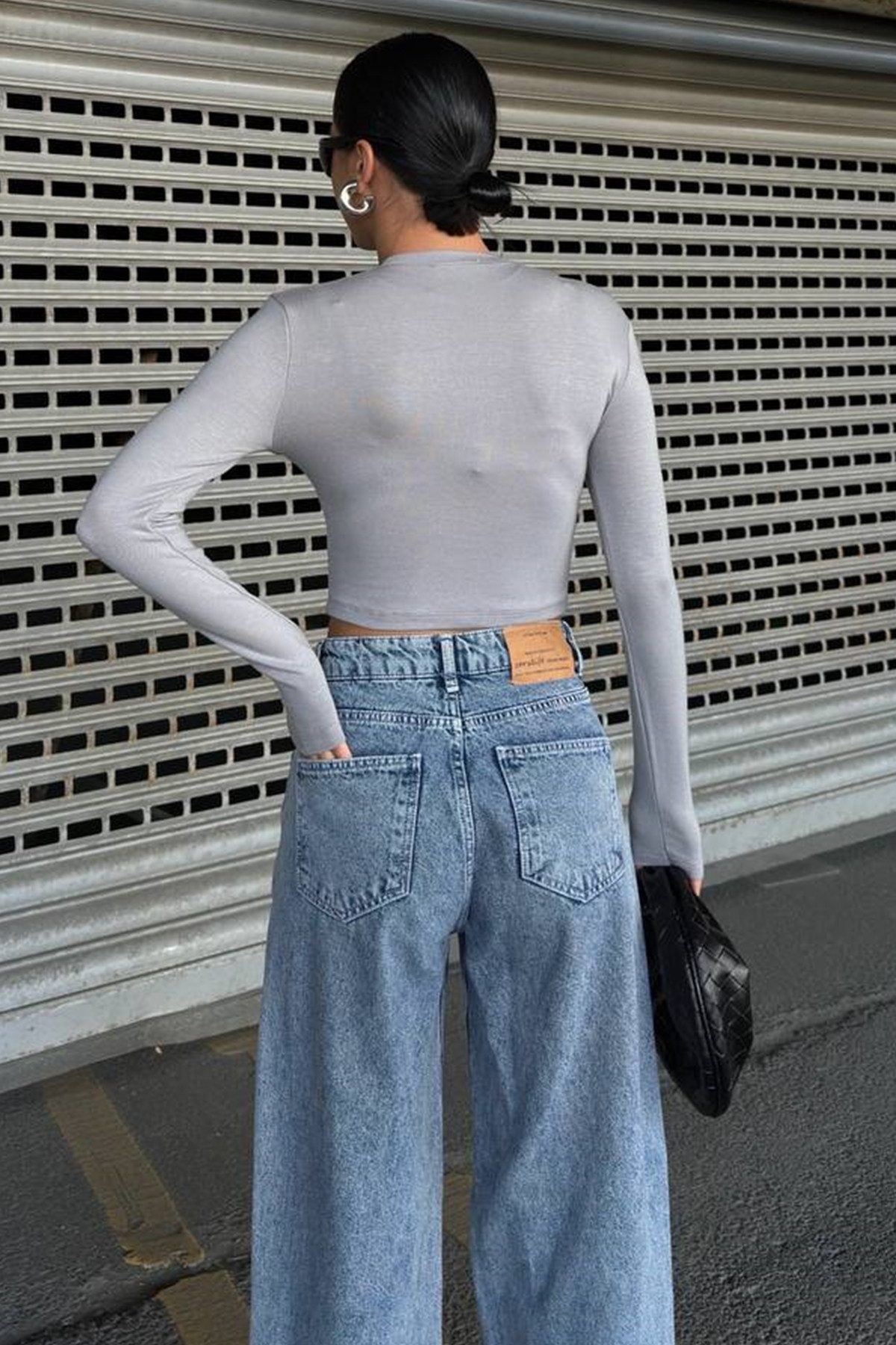 WOMAN VISION Blusentop Crop-Cut-Bluse mit langen Ärmeln und Rundhalsausschnitt