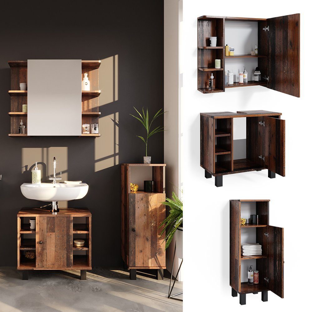 Vicco Badmöbel-Set Fynn, Antikholz, 3 Teile, günstig online kaufen
