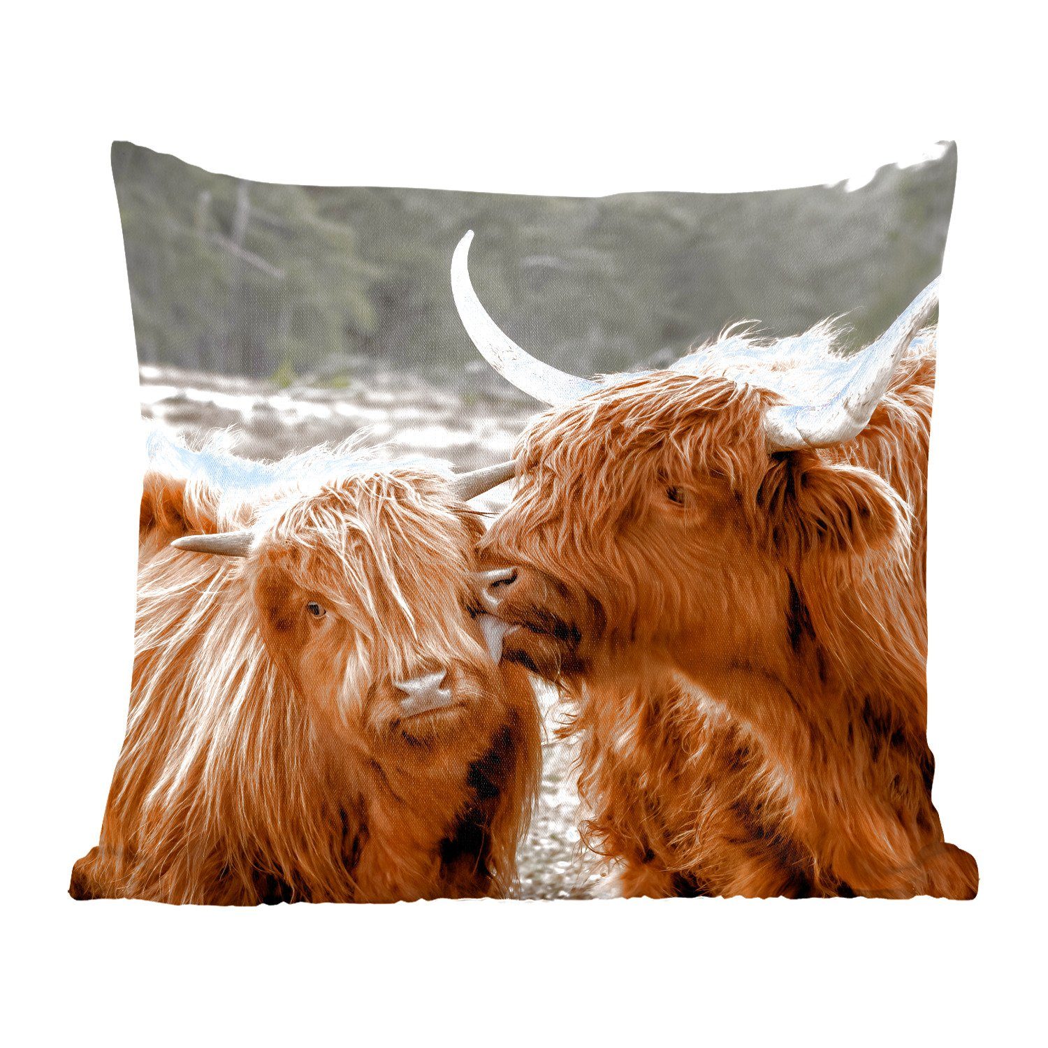 MuchoWow Dekokissen Schottischer Highlander - Kuh - Tiere, Zierkissen mit Füllung für Wohzimmer, Schlafzimmer, Deko, Sofakissen
