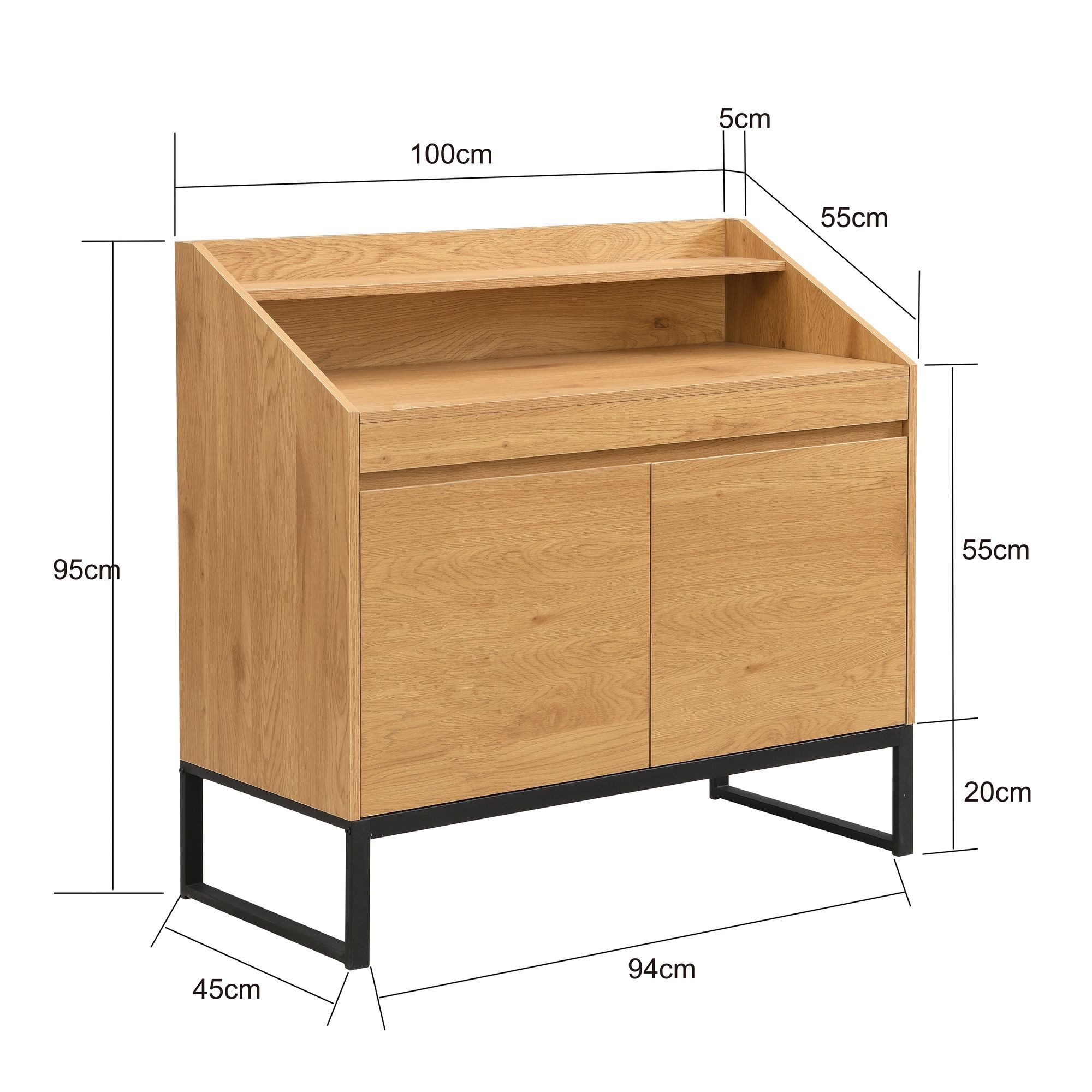 FINEBUY Schreibtisch FB116778 Kompaktschreibtisch 100cm Stauraum Sekretär Bürotisch Eiche (Moderner Tisch mit ausziehbarer Tischplatte), Viel Stauraum hinter zwei Türen in Holzoptik