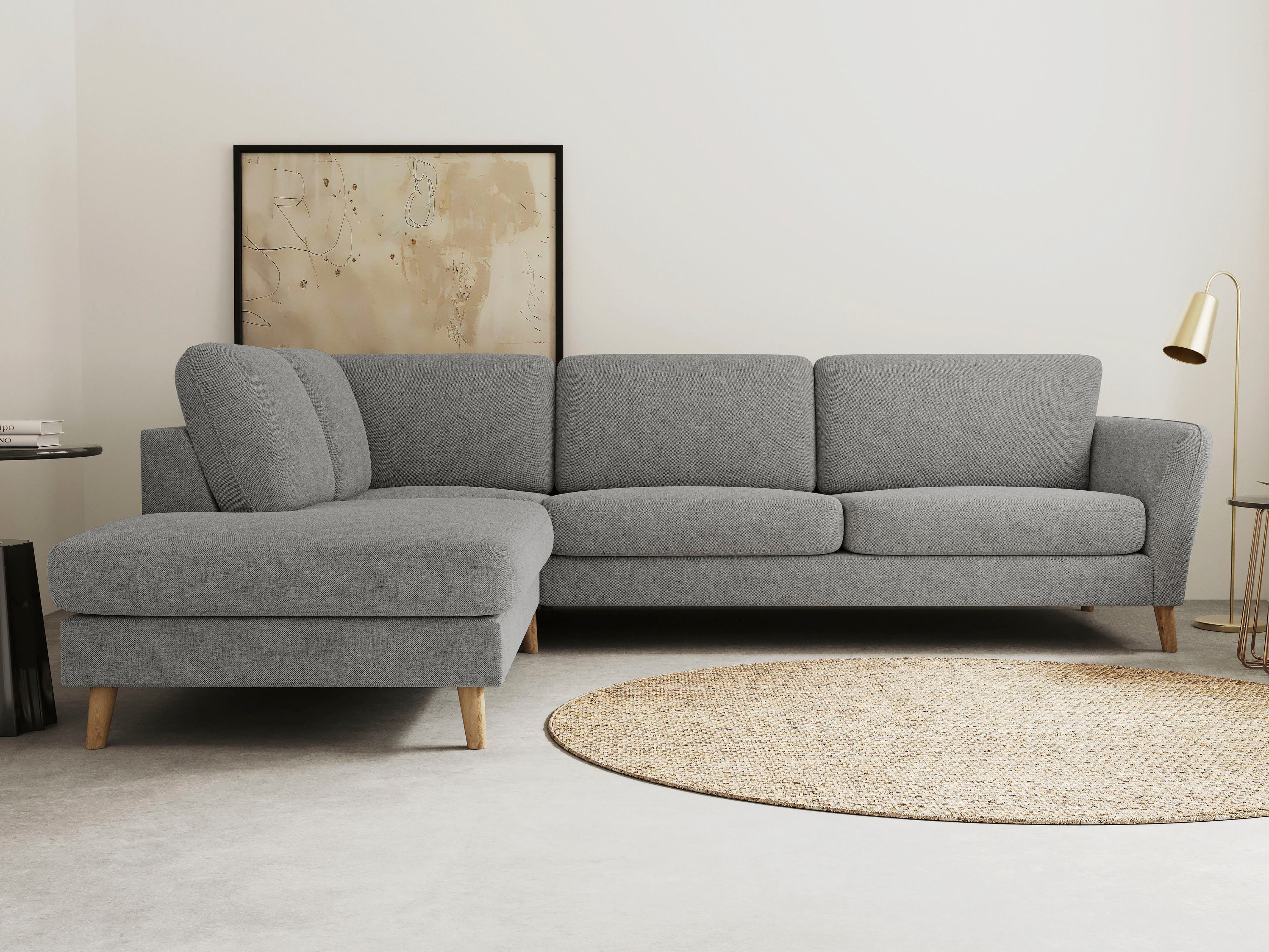 Home affaire Ecksofa MARSEILLE 278/202 cm, L-Form, Ottom. rechts/links, verschiedene Bezüge, Massivholzbeine Eiche, Landhausstil, Wellenunterfederung