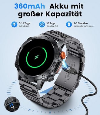 ESFOE Herren mit Telefonfunktion,IP68 Wasserdicht Fitness Smartwatch (1.43 Zoll, Andriod iOS), mit Schrittzähler/Blutdruckmessung,Outdoor Smartwatch Militär