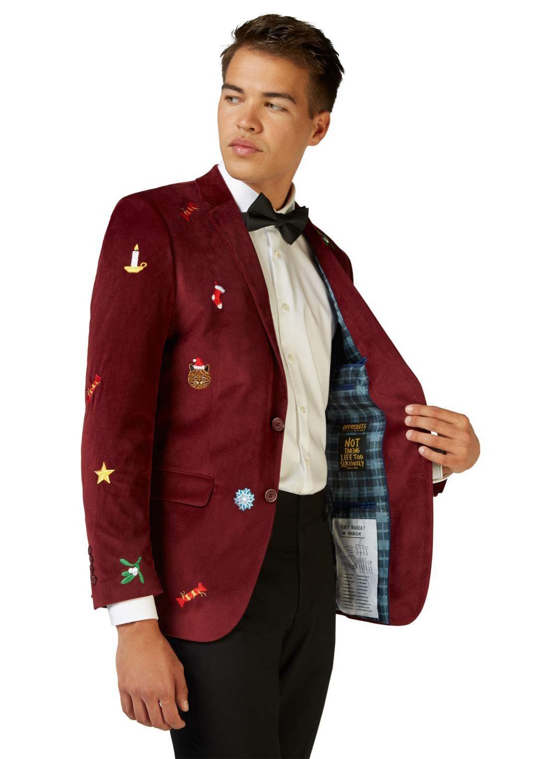 Opposuits Partyanzug X-Mas Icons bordeaux, Samtiger Blazer in hochwertiger ausführung