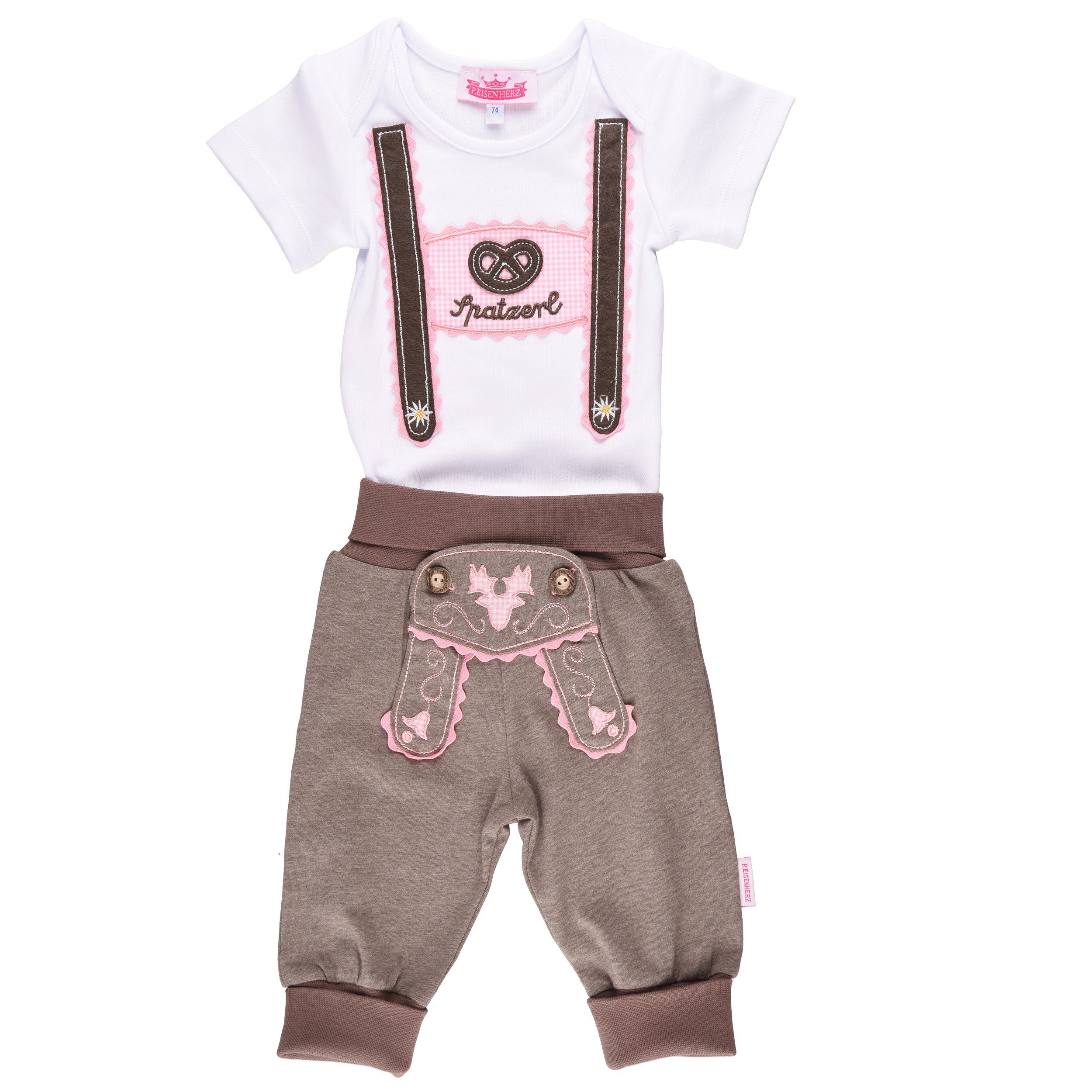 P.Eisenherz Body & Hose Trachtenset für Madln (2-tlg) Applikation Spatzerl und Brezel