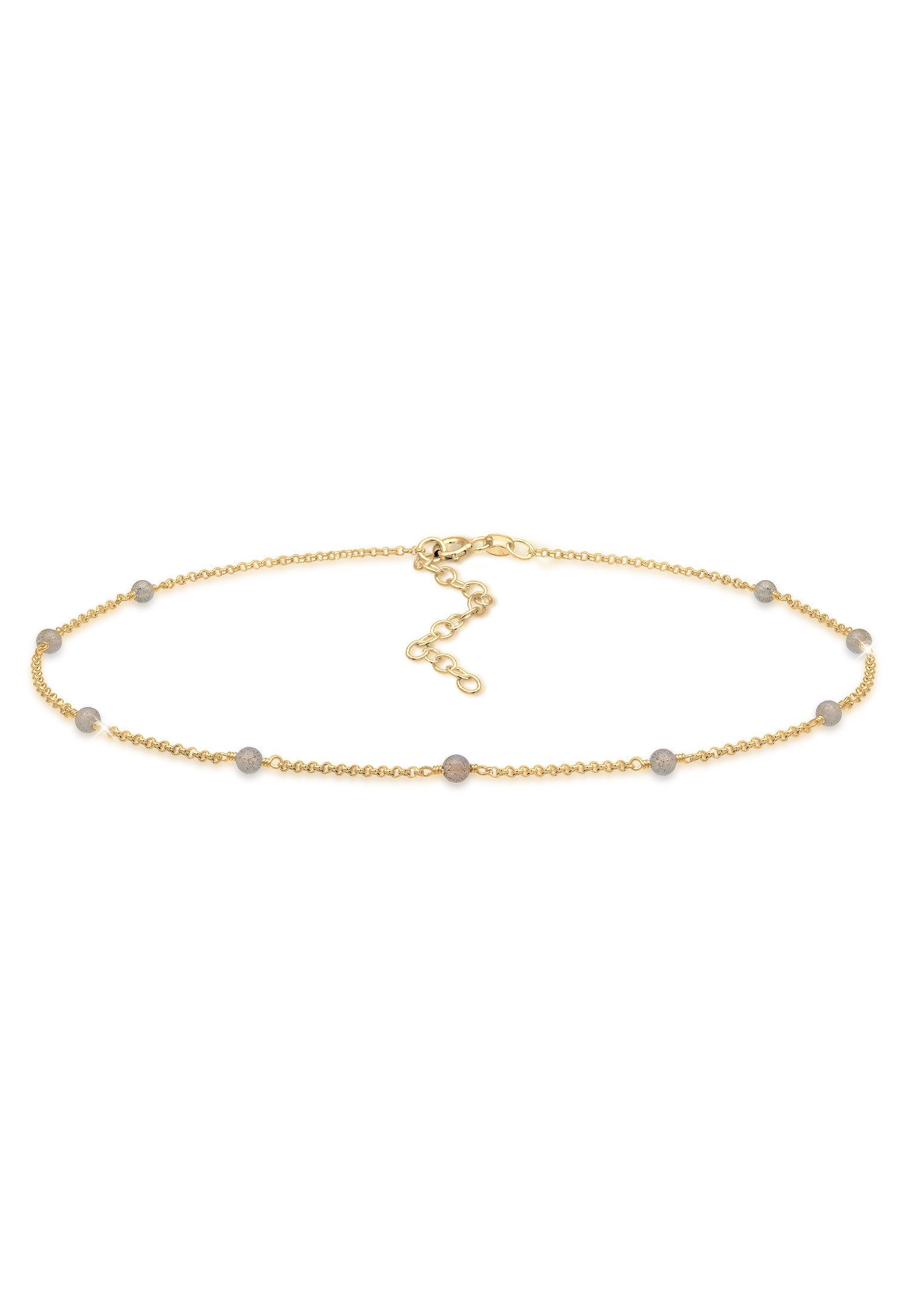 Collier Choker Labradorit Grau 925 Sterling Silber Gold-plated