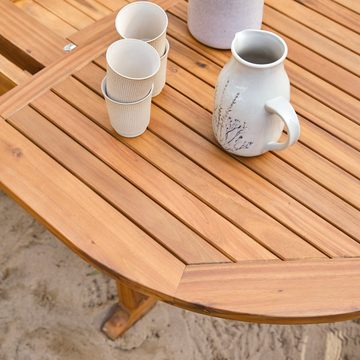 Tikamoon Garten-Essgruppe Capri Ovale Outdoor Gartenmöbel Set aus massiver Akazie 4 Stühle