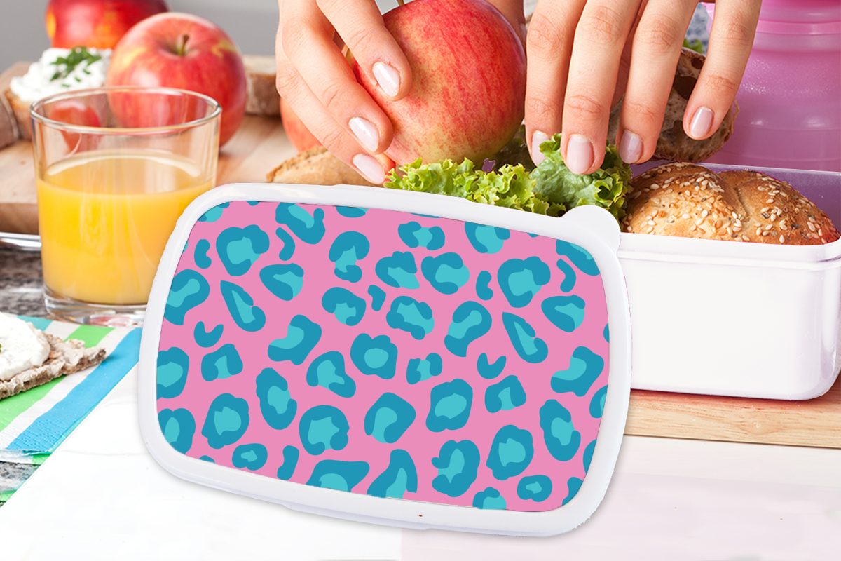 für Kunststoff, weiß und Blau Kinder - Rosa Lunchbox - Brotbox Erwachsene, - Brotdose, (2-tlg), und Jungs Mädchen Pantherdruck Muster, für MuchoWow