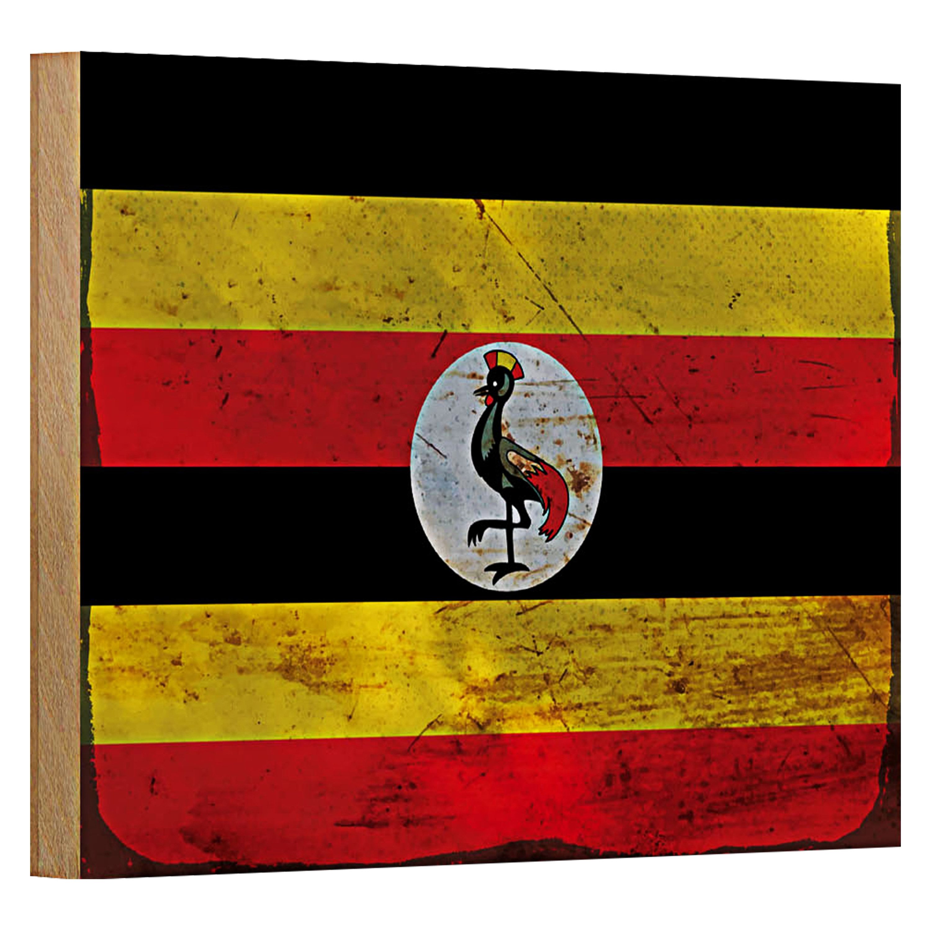 Roomando Holzbild Flagge Uganda 18x12cm Flag of Uganda Rost