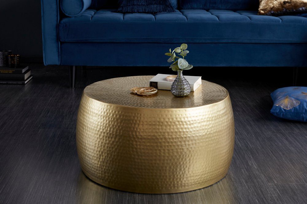 (Einzelartikel, III Wohnzimmer Design Hammerschlag handmade · · Metall rund ORIENT · · gold Couchtisch riess-ambiente Ø60cm 1-St),
