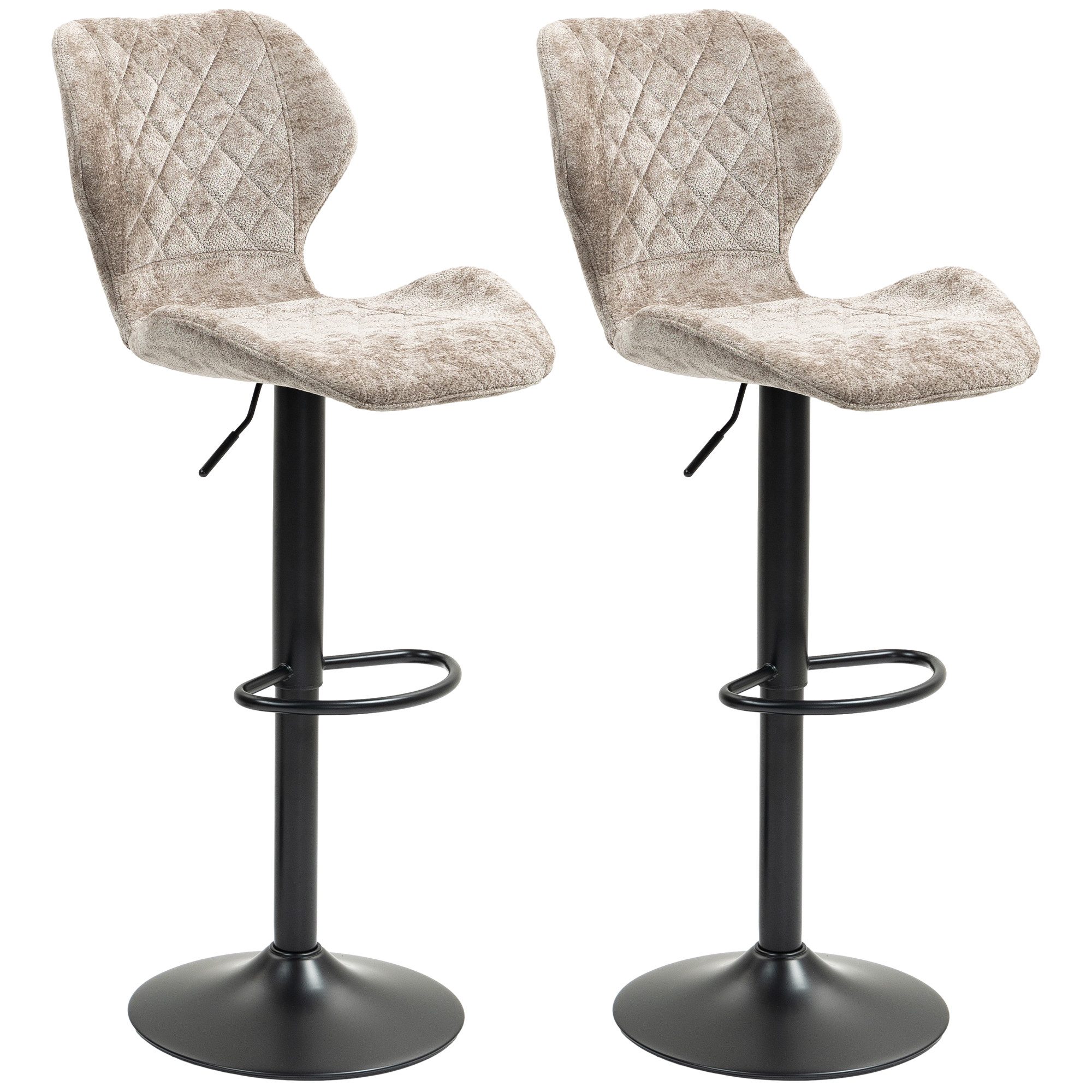 Barhocker mit Lehne, Chenille-Optik, Stahlgestell