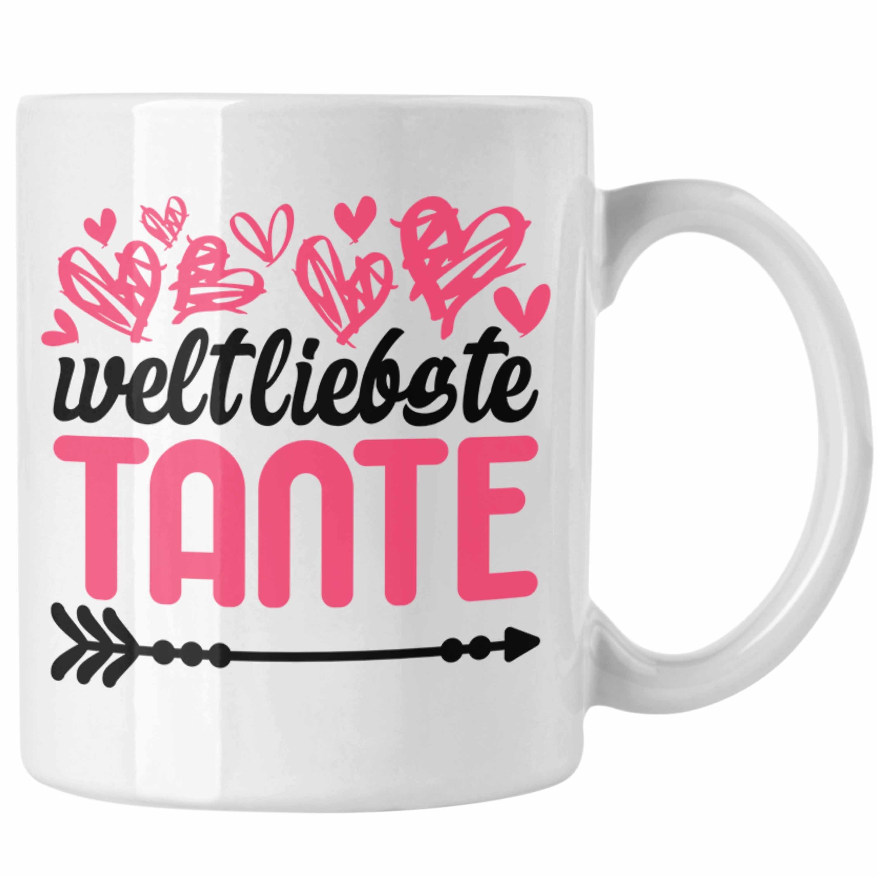 Weltliebste - Tante Welt Trendation Kaffeetasse Tasse Trendation Geschenk Tante Tasse für Beste der Spruch Weiss mit