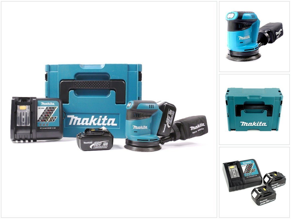 Makita Akku-Exzenterschleifer BBO 180 RFJ 18V Li-ion Akku Exzenterschleifer + 2x Akku 3,0Ah + Ladeg