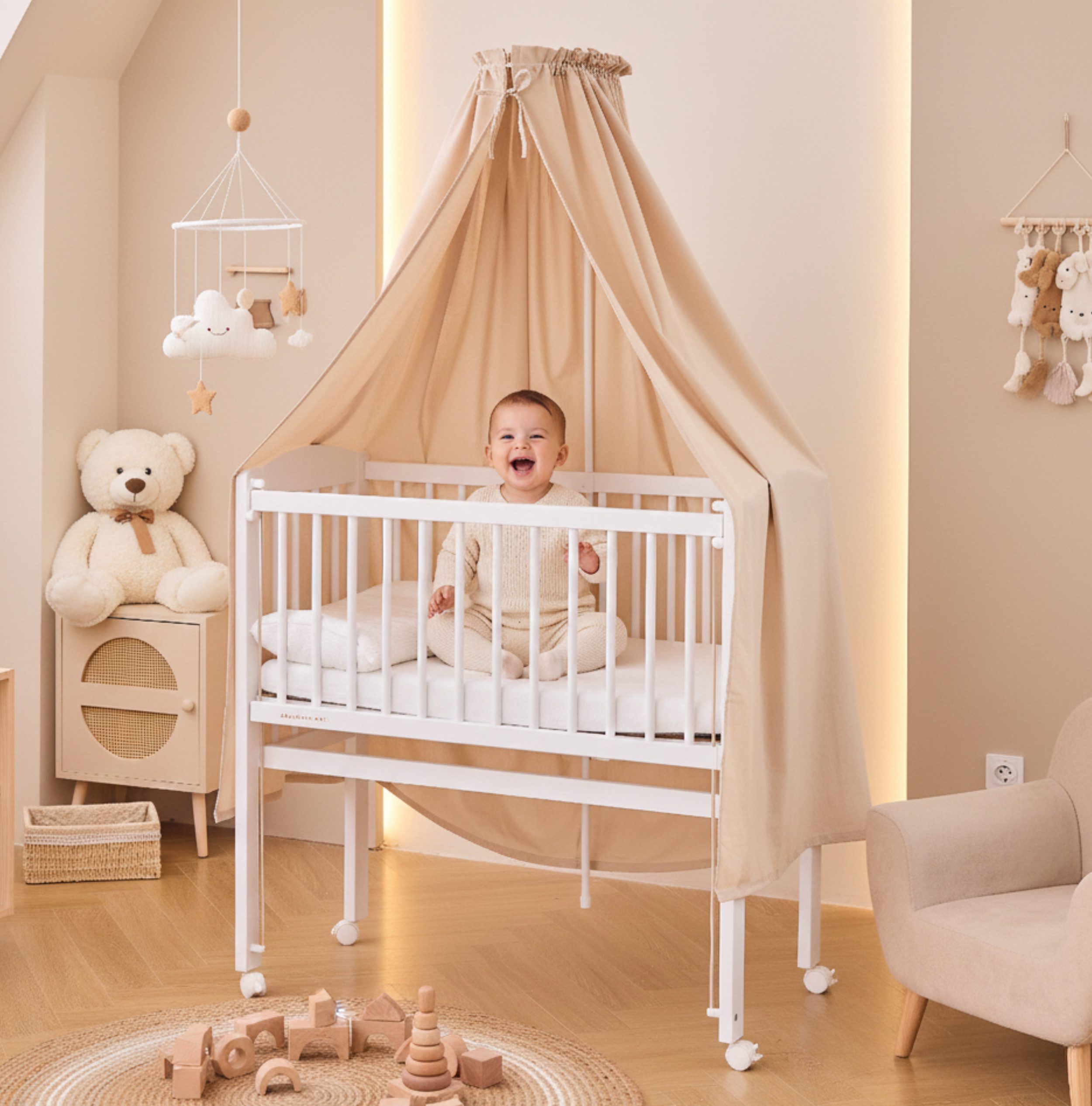 Alavya Home® Betthimmel Babybetthimmel mit Himmelstange Baldachin Insektenschutz für Babybett (2-tlg), Komplett-Set 100% Bio-Baumwolle, GOTS-geprüft, 150 x 240 cm