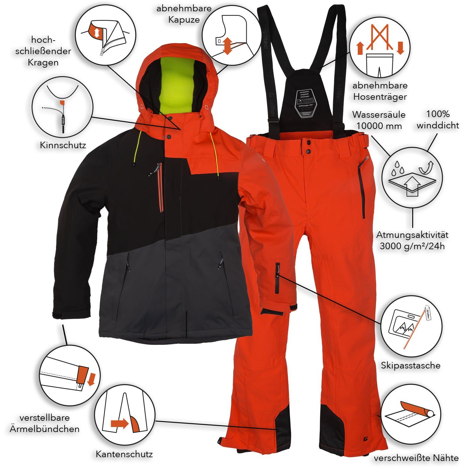 Killtec Skianzug Herren Skijacke + Skihose (orange/ anthrazit, Gr. S) günstig online kaufen
