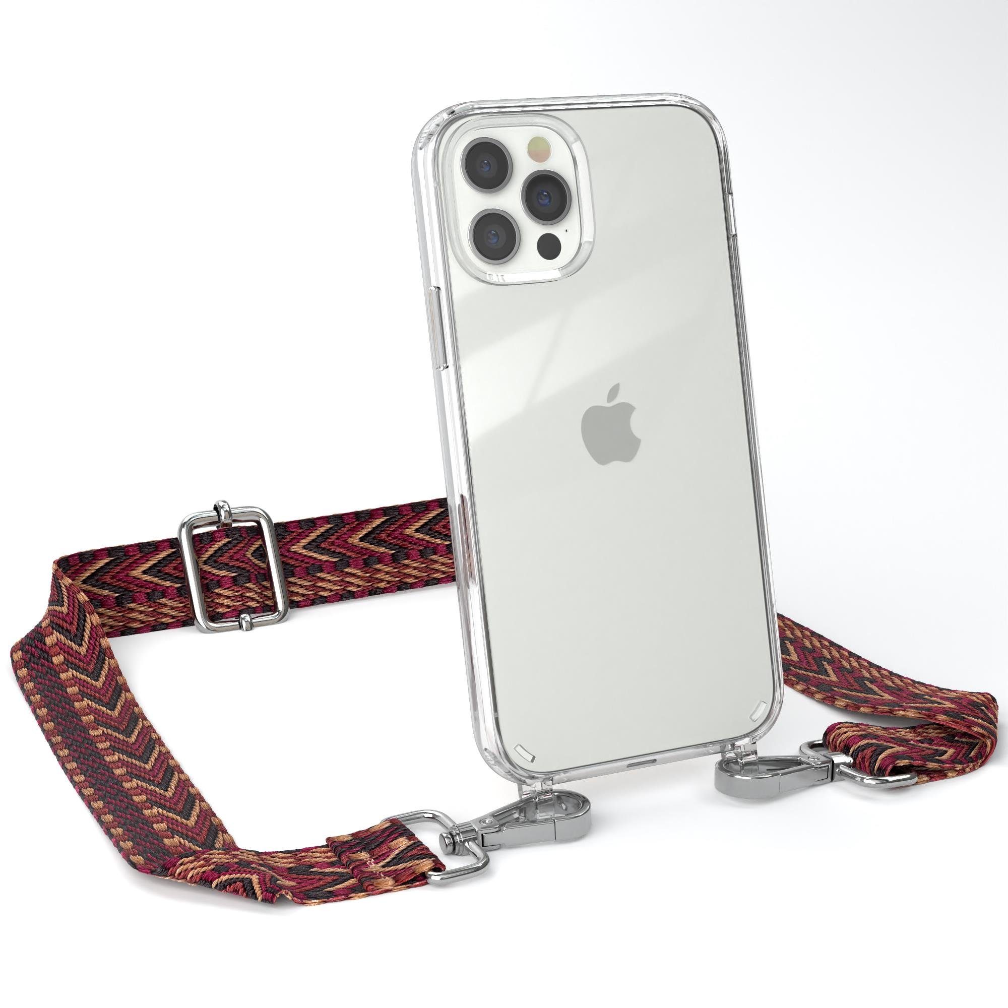 EAZY CASE Handykette Boho Umhängeband für iPhone 12 / iPhone 12 Pro 6,1 Zoll, dünner Riemen Silikon Hülle zum Umhängen Umhängetasche schmal Etui Rot