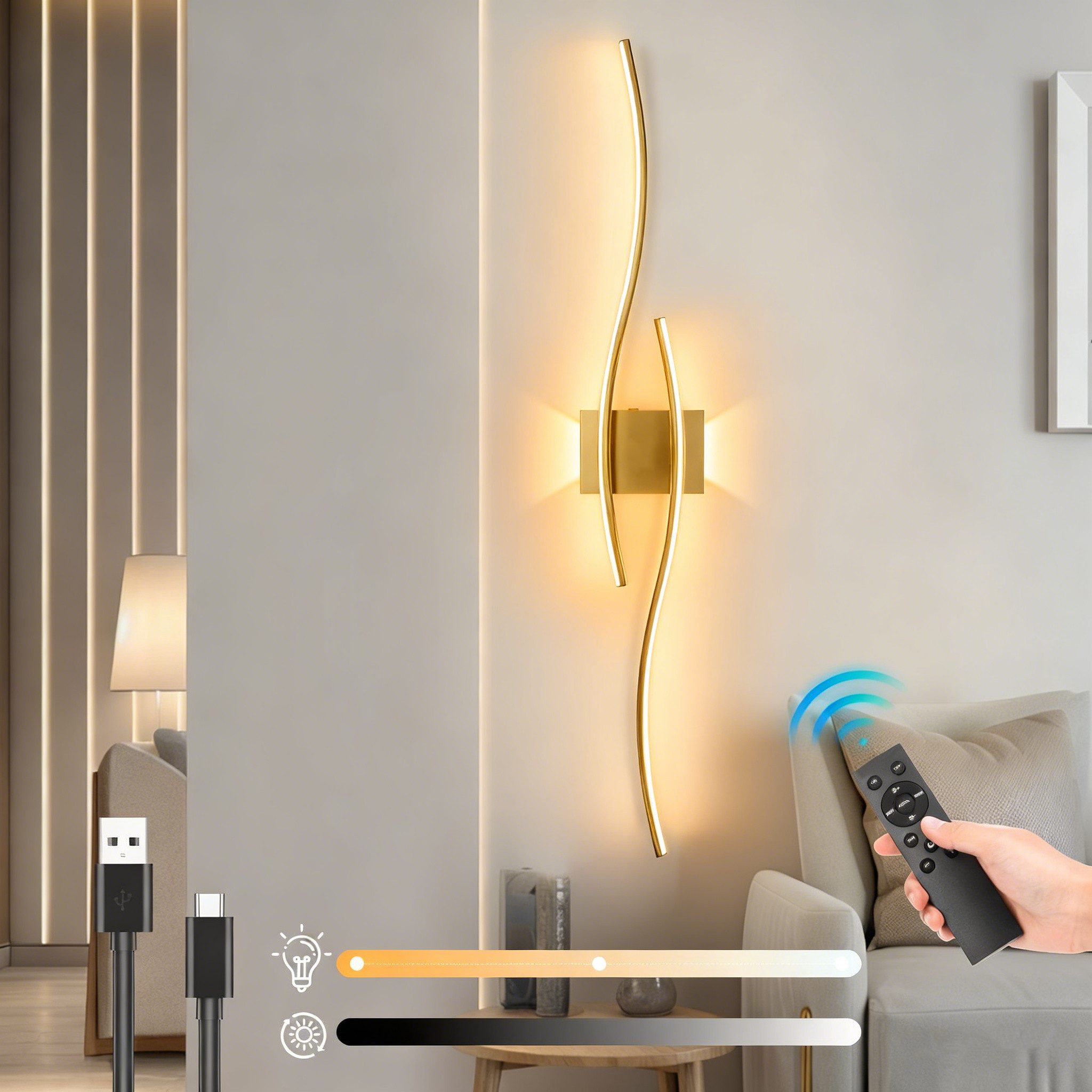 Jibenhome Wandleuchte LED Wandleuchte Innen Wandlampe Wandbeleuchtung,Minimalistische, LED fest integriert, Batteriebetrieben&USB Aufladung,Fernbedienung&Touch-Steuerung,Timer