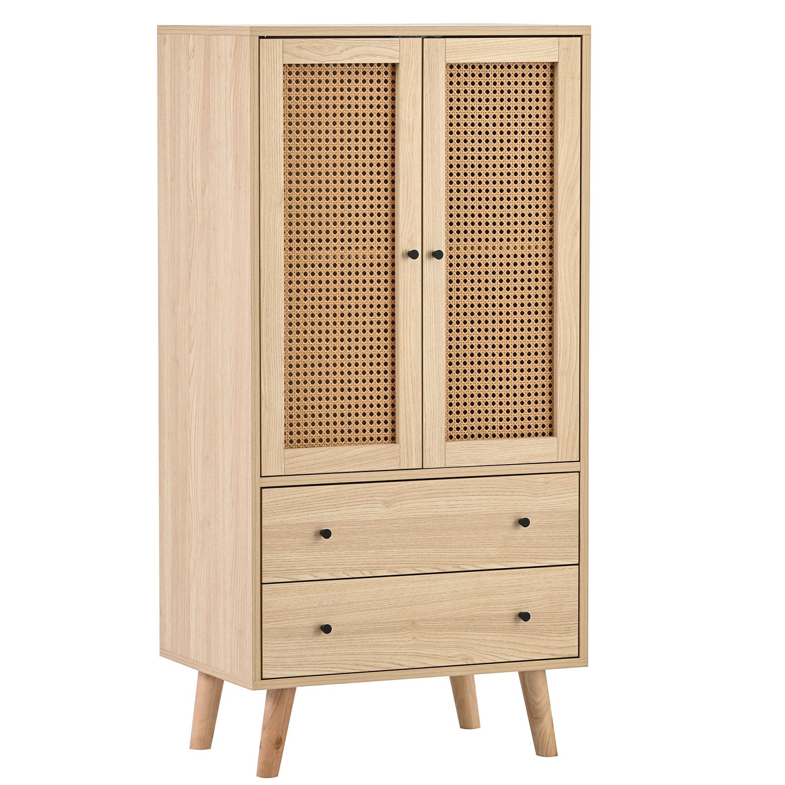 Yorbay Sideboard Sideboard Rattan Stil Standschrank in Holzoptik, mit großem Stauraum, Kommode mit 2 Rattantüren, 2 Schublade, 60x40x120cm(BxTxH)